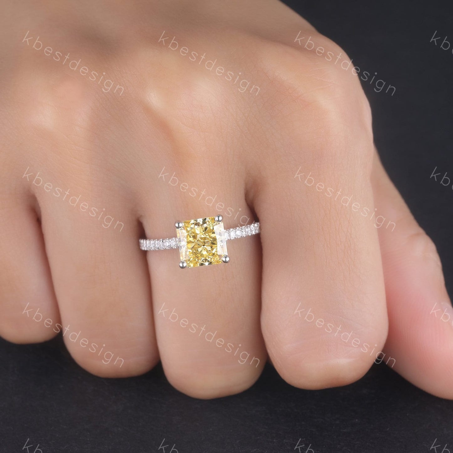 Canary Diamond Ring, Yellow Diamond Engagement Ring, Emerald Cut Engagement Ring, Yellow CZ Ring, Promise Ring, Sterling Silver, Square Ring