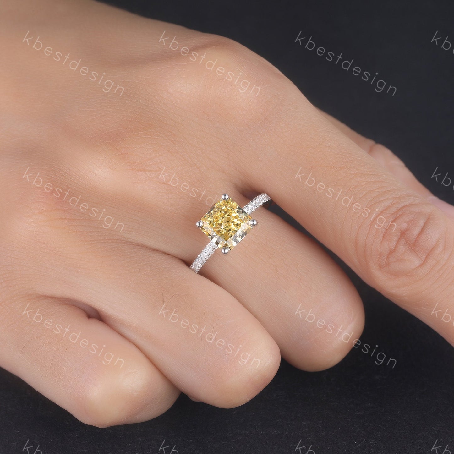 Canary Diamond Ring, Yellow Diamond Engagement Ring, Emerald Cut Engagement Ring, Yellow CZ Ring, Promise Ring, Sterling Silver, Square Ring