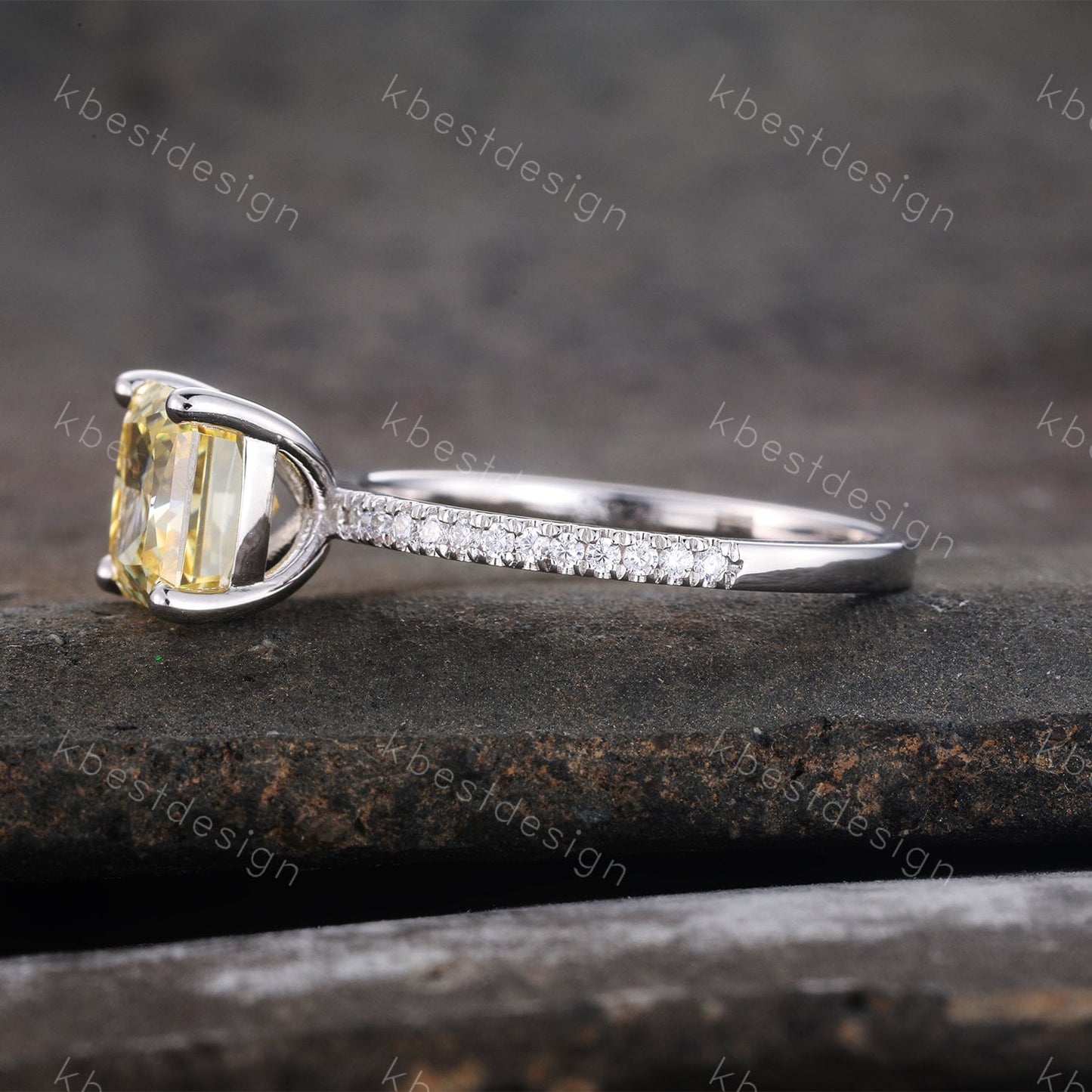 Canary Diamond Ring, Yellow Diamond Engagement Ring, Emerald Cut Engagement Ring, Yellow CZ Ring, Promise Ring, Sterling Silver, Square Ring