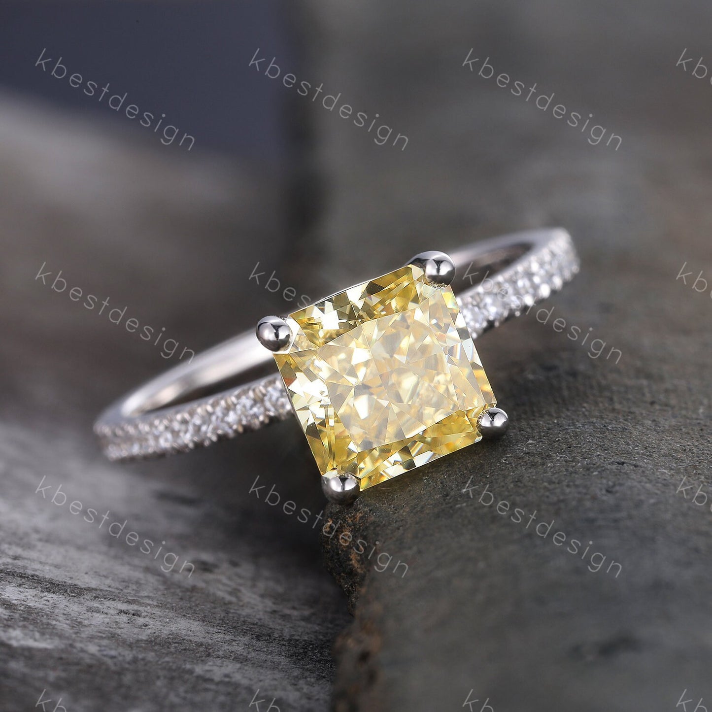 Canary Diamond Ring, Yellow Diamond Engagement Ring, Emerald Cut Engagement Ring, Yellow CZ Ring, Promise Ring, Sterling Silver, Square Ring