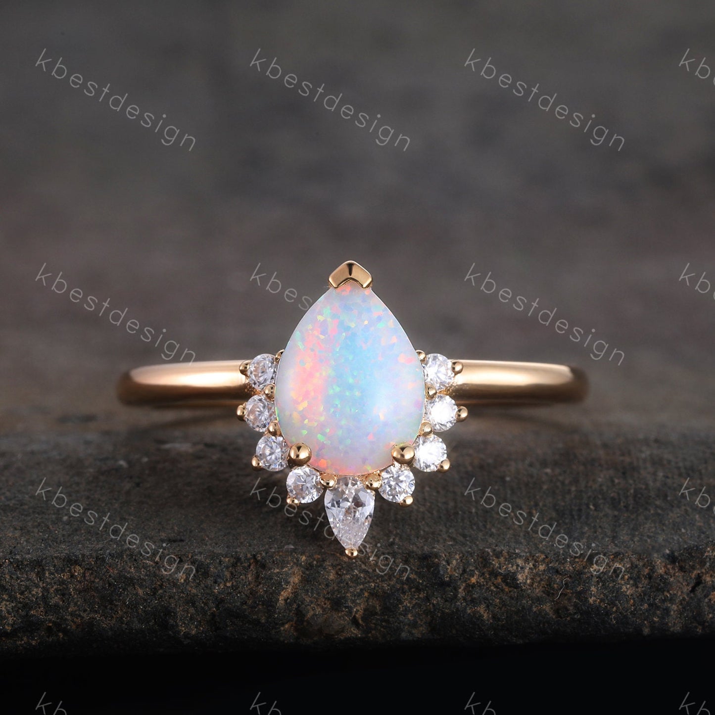 White Opal Ring, Pear Shaped Opal Engagement Ring, Yellow Gold Ring for Women, Opal Solitaire Ring, Unique Bridal Wedding Ring, Promise