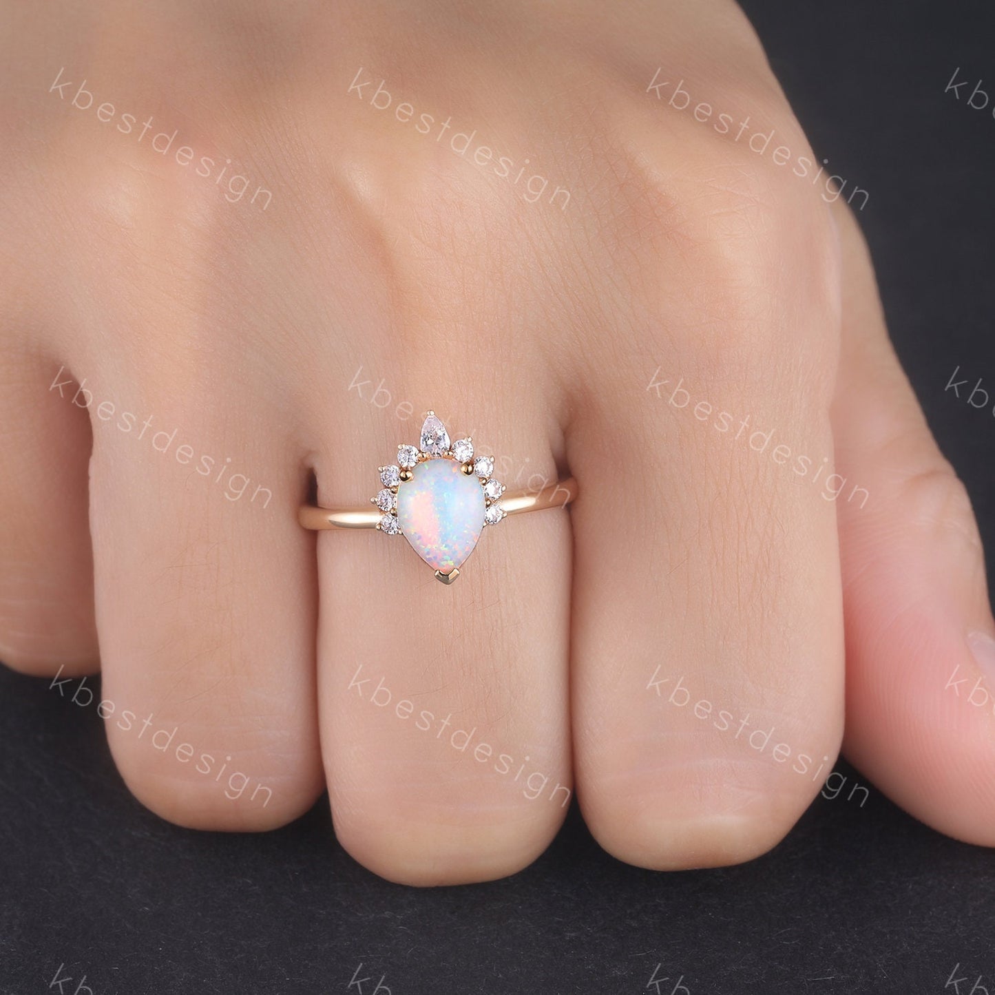 White Opal Ring, Pear Shaped Opal Engagement Ring, Yellow Gold Ring for Women, Opal Solitaire Ring, Unique Bridal Wedding Ring, Promise