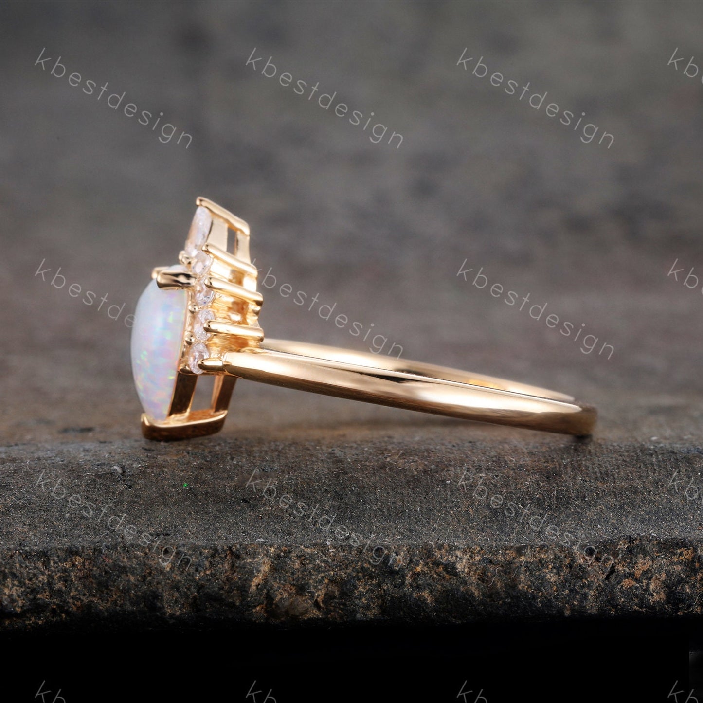 White Opal Ring, Pear Shaped Opal Engagement Ring, Yellow Gold Ring for Women, Opal Solitaire Ring, Unique Bridal Wedding Ring, Promise