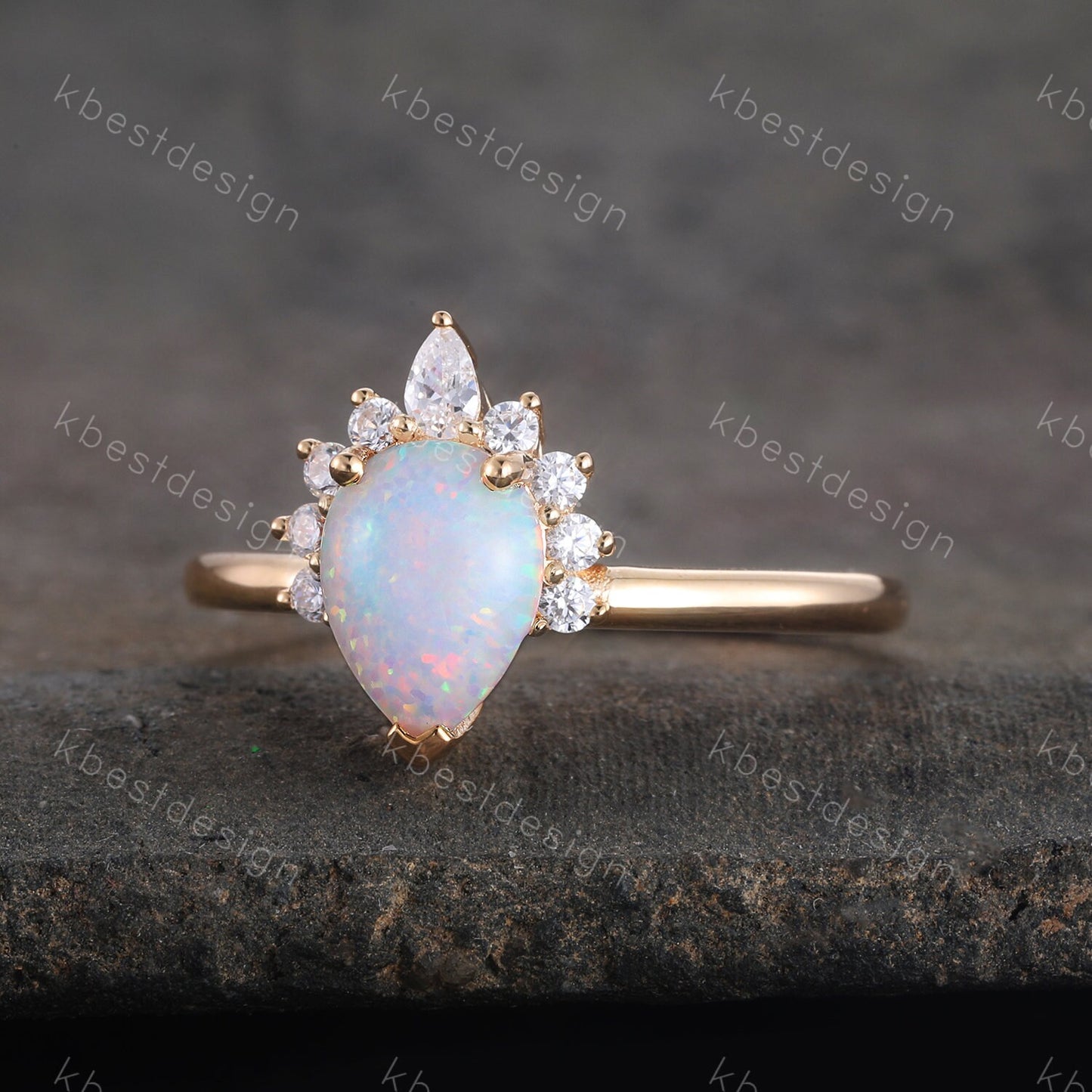 White Opal Ring, Pear Shaped Opal Engagement Ring, Yellow Gold Ring for Women, Opal Solitaire Ring, Unique Bridal Wedding Ring, Promise