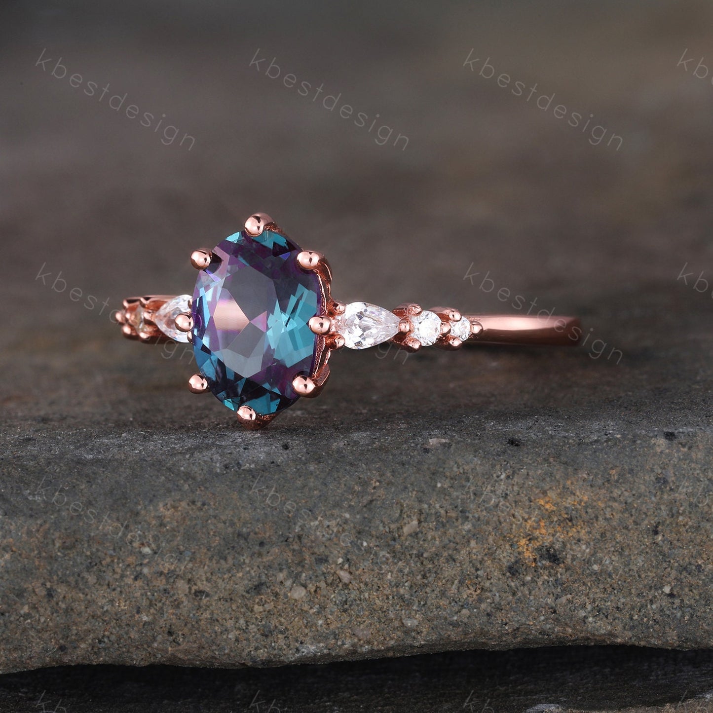 Oval alexandrite engagement ring, wedding ring, color changing stone ring, June birthstone ring, art deco bridal ring promise ring