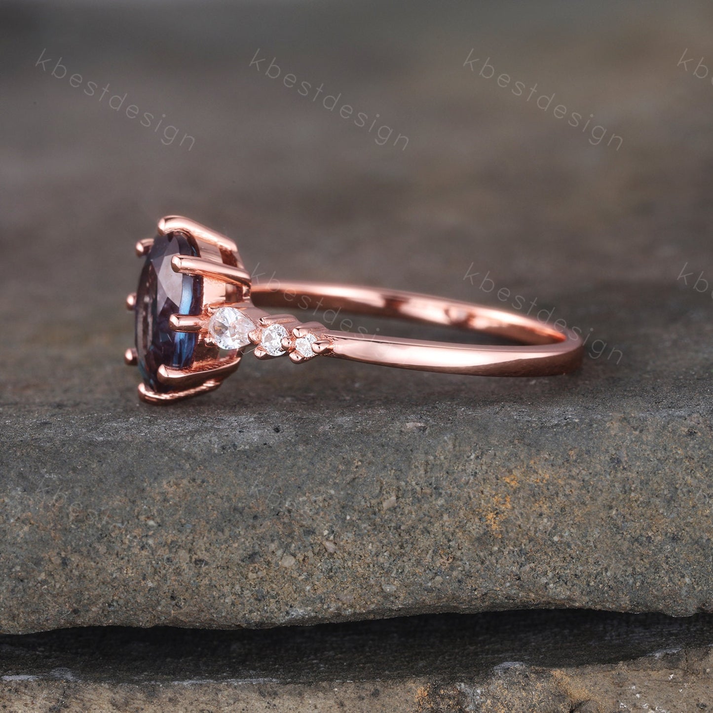 Oval alexandrite engagement ring, wedding ring, color changing stone ring, June birthstone ring, art deco bridal ring promise ring