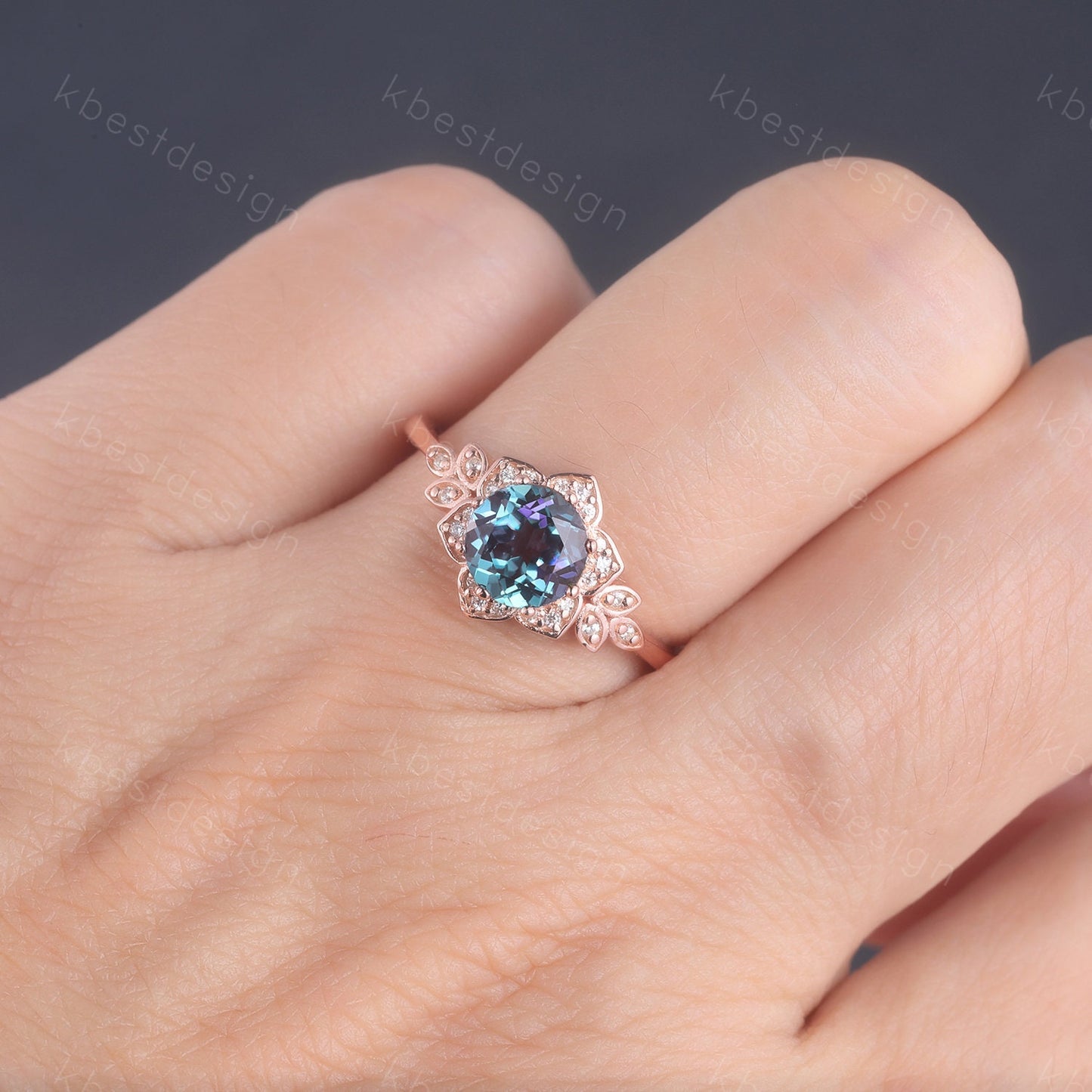 Vintage round Alexandrite engagement ring set antique moissanite halo ring rose gold twig wedding ring June Birthstone ring Promise ring set