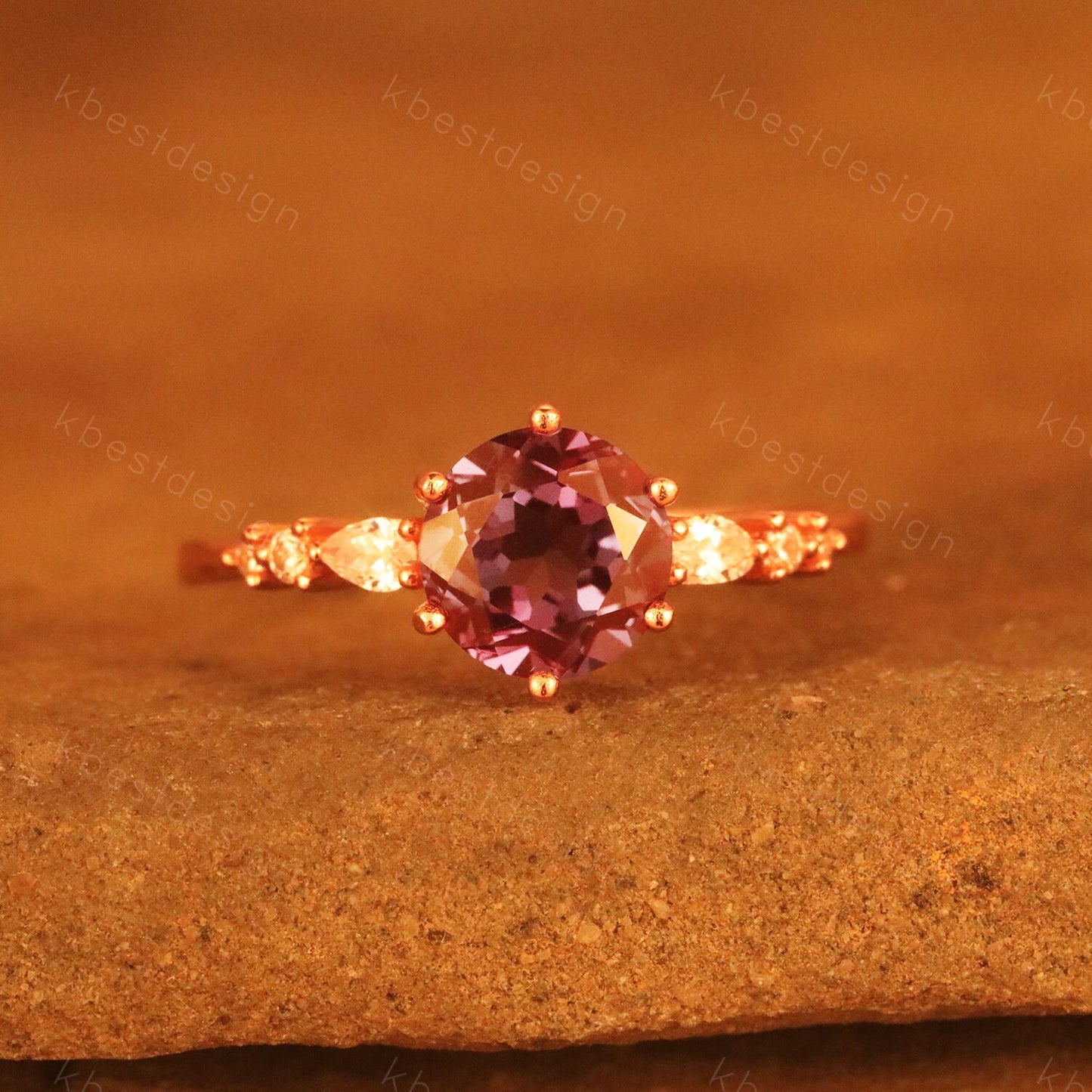 Alexandrite Ring, Round Engagement Ring, June Birthstone, Unique Wedding Bridal Ring, Rose Gold Alexandrite Ring, Promise Anniversary