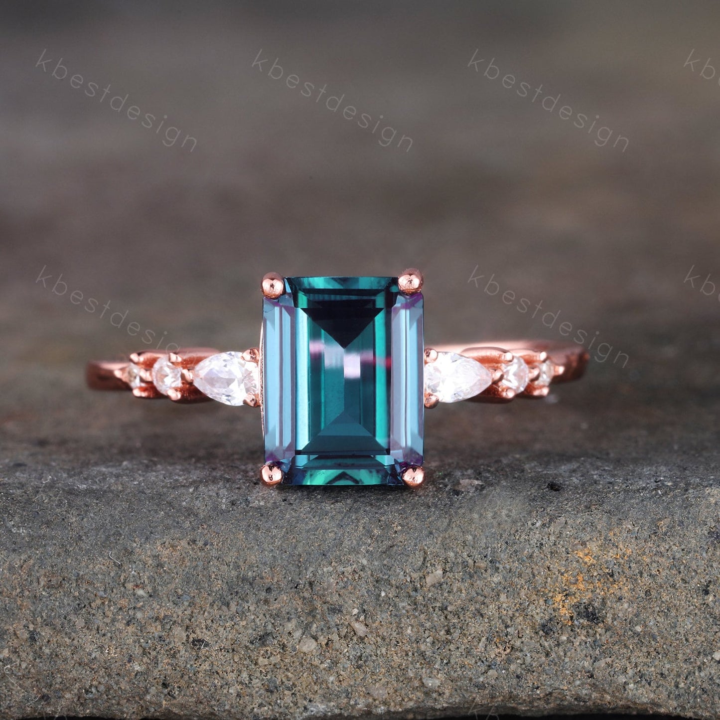 Custom order for Kaley Sauer, Redesign, emerald cut cz, side stone only pear cz, ring size #6, yellow gold plated on silver