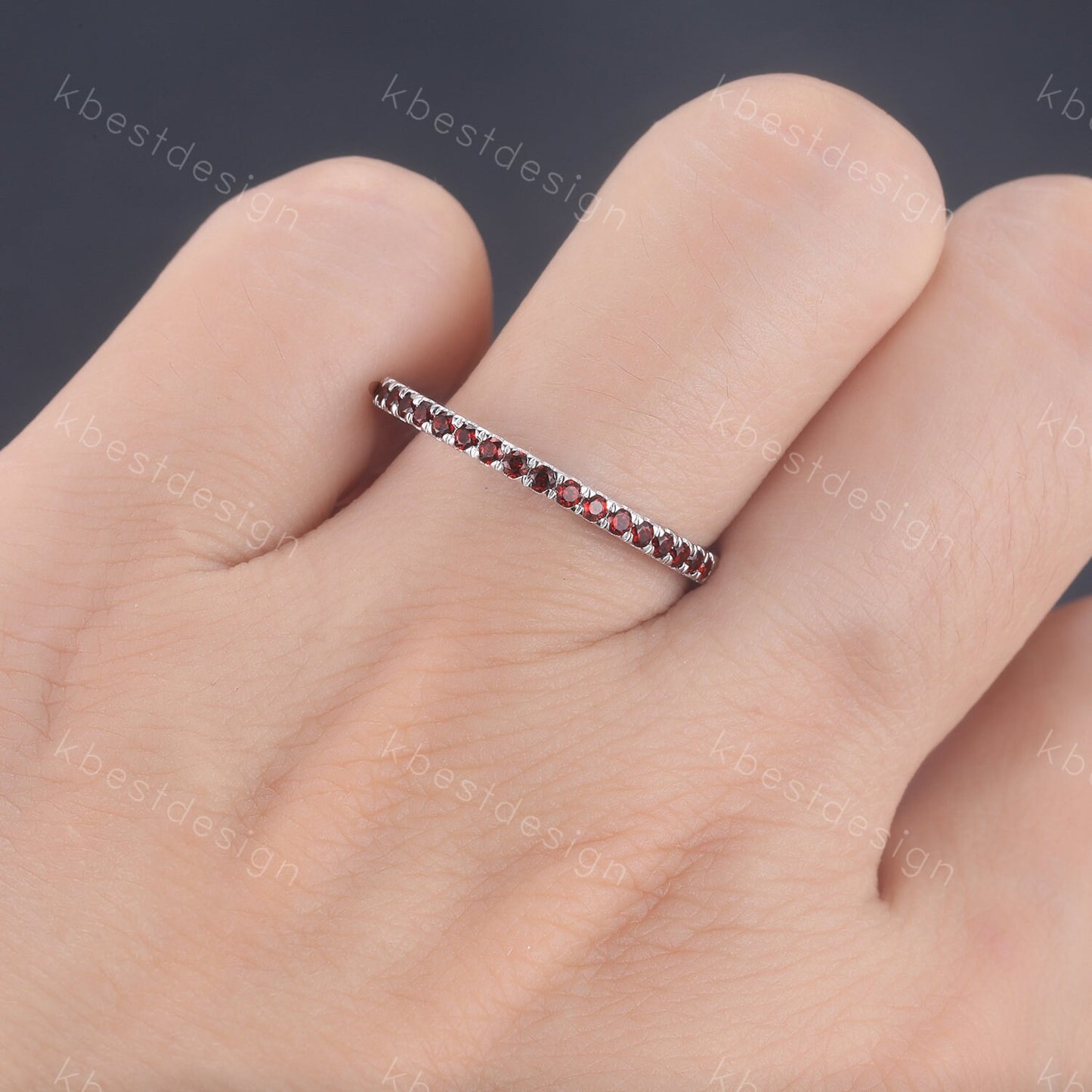 Half Eternity Garnet Ring, Garnet Wedding Ring, January Birthstone Ring, Pave Stacking Band, Gemstone Band, Gift for her, Sterling Silver