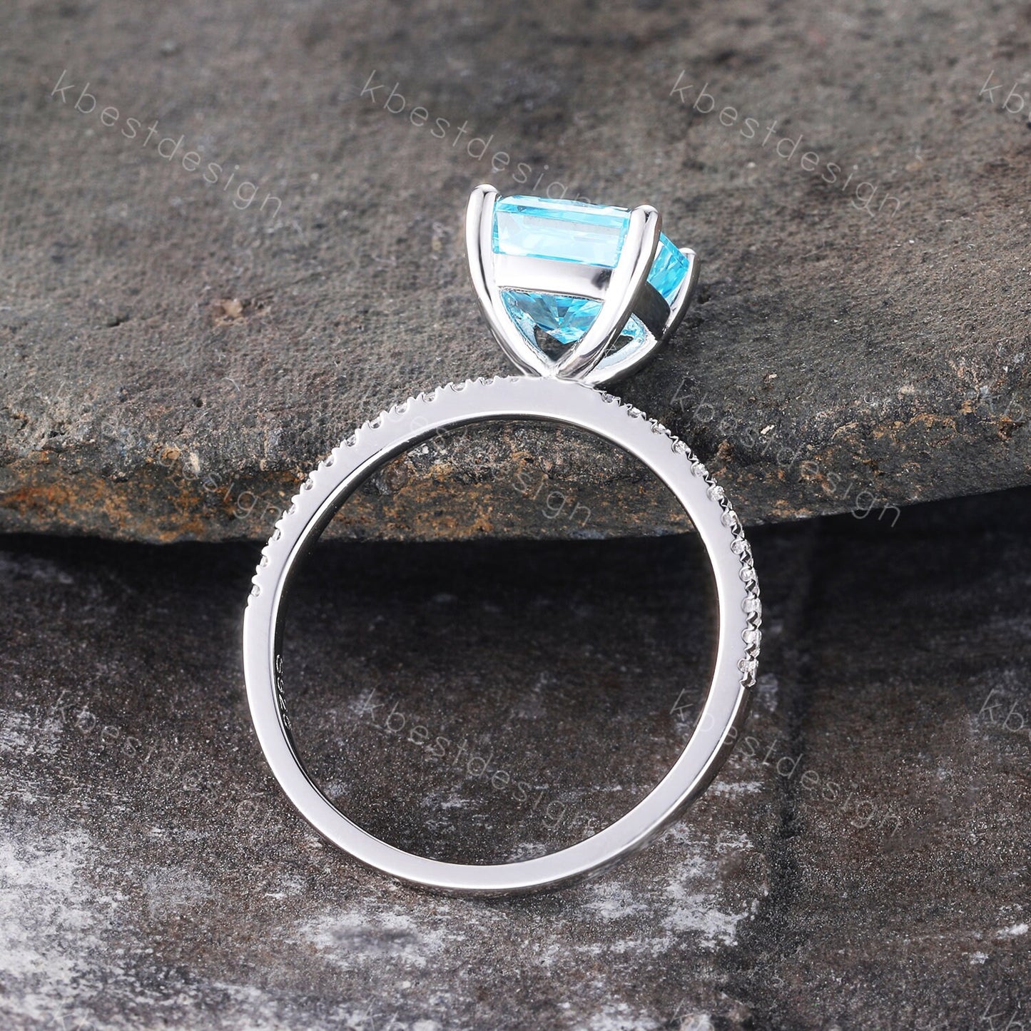1.8ct Emerald Cut Engagement Ring, Sterling Silver Ring, Square Cut Ring, Blue CZ Diamond Ring, Emerald Cut Promise Ring, Blue Gemstone Ring