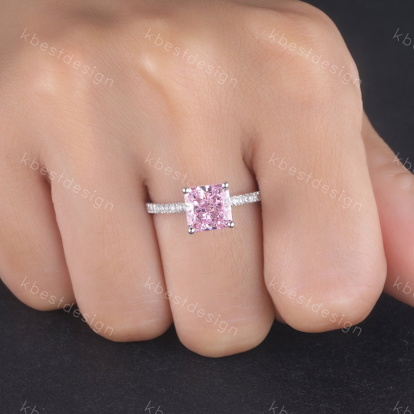Simulated Pink Diamond Ring, Sterling Silver Ring, Engagement Ring, Square Cut Ring, Pink CZ Wedding Ring, Promise Ring, Anniversary Gift