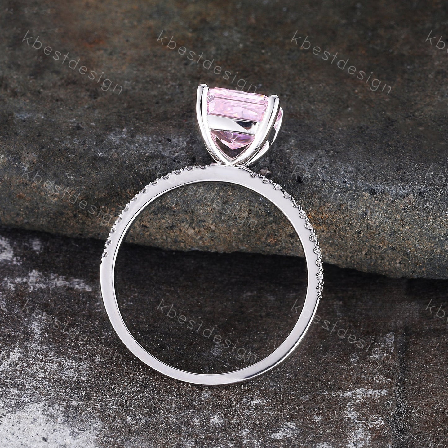 Simulated Pink Diamond Ring, Sterling Silver Ring, Engagement Ring, Square Cut Ring, Pink CZ Wedding Ring, Promise Ring, Anniversary Gift