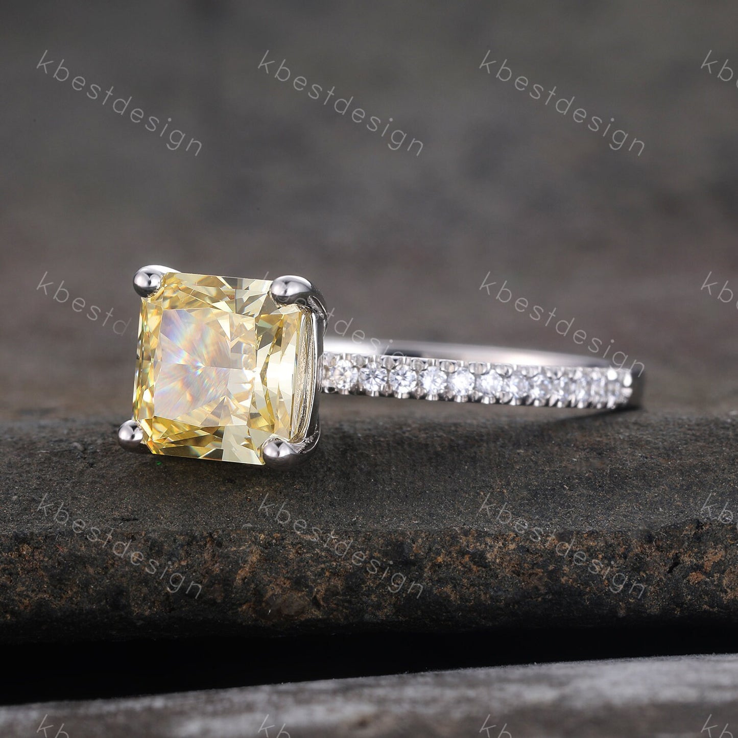 Canary Diamond Ring, Yellow Diamond Engagement Ring, Emerald Cut Engagement Ring, Yellow CZ Ring, Promise Ring, Sterling Silver, Square Ring