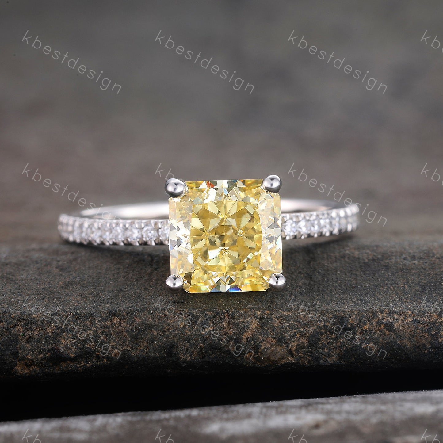 Canary Diamond Ring, Yellow Diamond Engagement Ring, Emerald Cut Engagement Ring, Yellow CZ Ring, Promise Ring, Sterling Silver, Square Ring