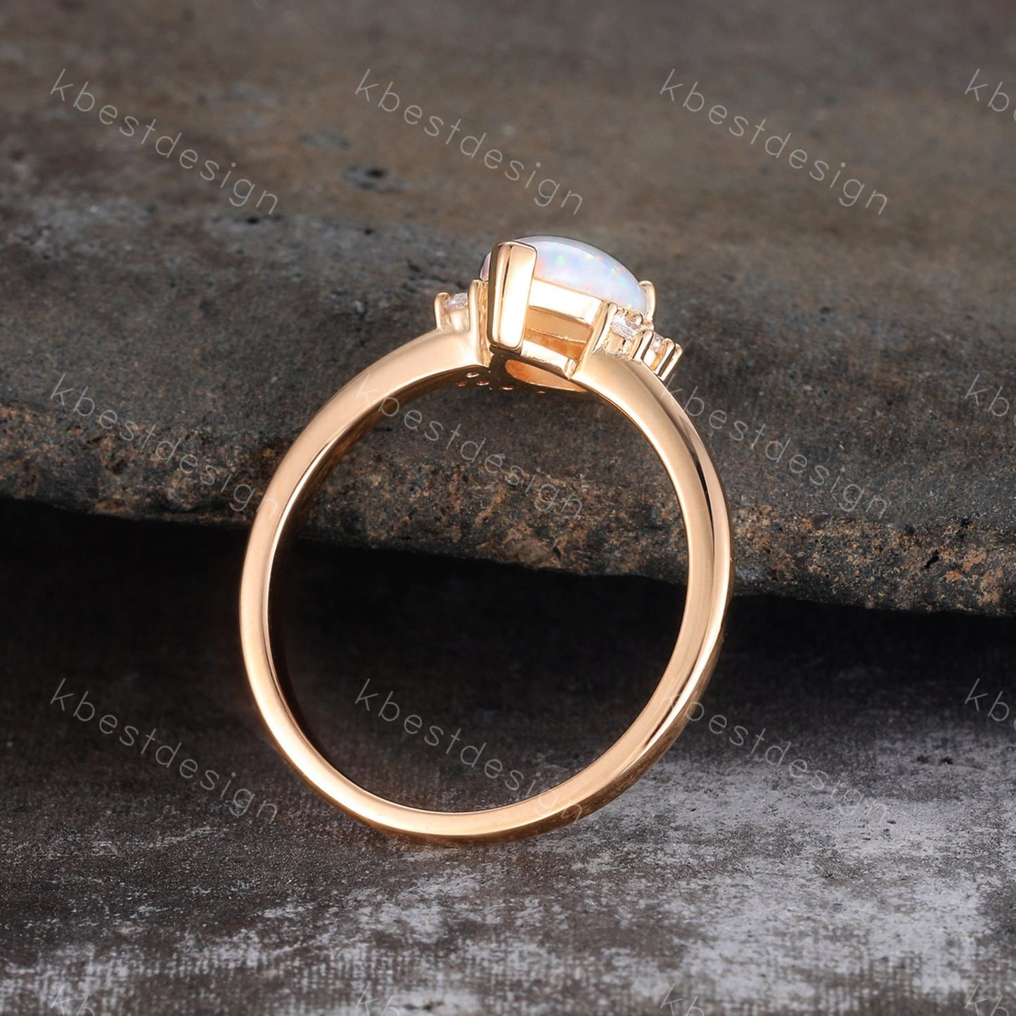White Opal Ring, Pear Shaped Opal Engagement Ring, Yellow Gold Ring for Women, Opal Solitaire Ring, Unique Bridal Wedding Ring, Promise