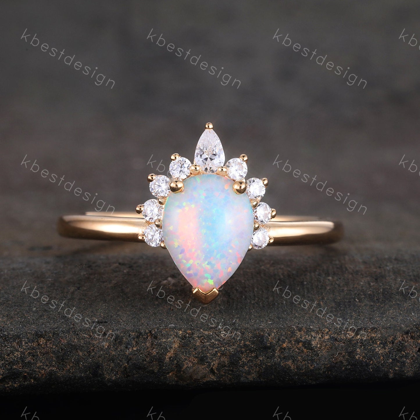 White Opal Ring, Pear Shaped Opal Engagement Ring, Yellow Gold Ring for Women, Opal Solitaire Ring, Unique Bridal Wedding Ring, Promise