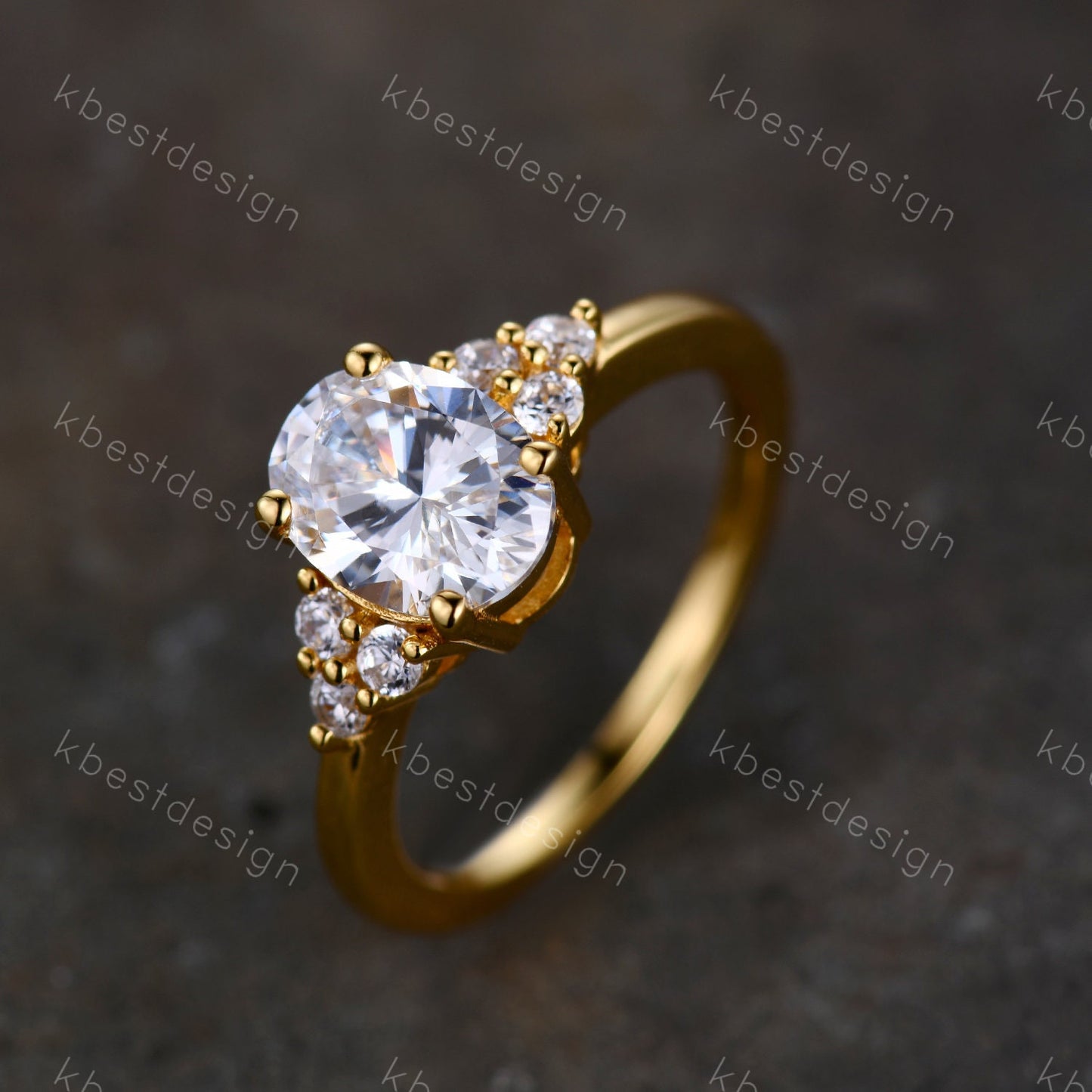 1.5 CT Oval Engagement Ring, Vintage Unique Rose Gold Engagement Ring, Cluster Wedding Ring, Diamond Simulant, Promise Ring, Gift for her