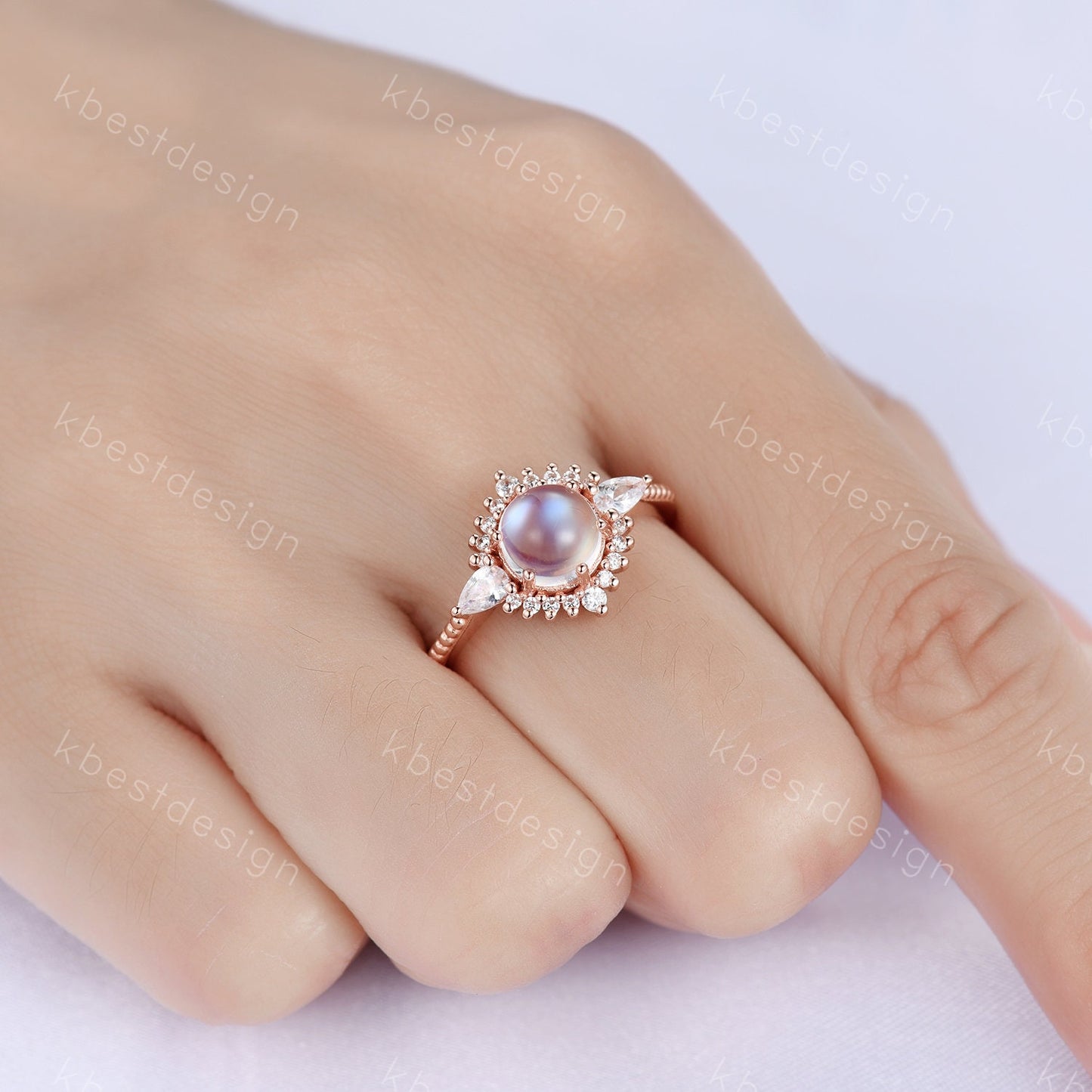 Vintage Moonstone Engagement Ring Art Deo Wedding Ring Rose Gold Rainbow Moonstone Ring Round Cut Ring Promise Anniversary Ring