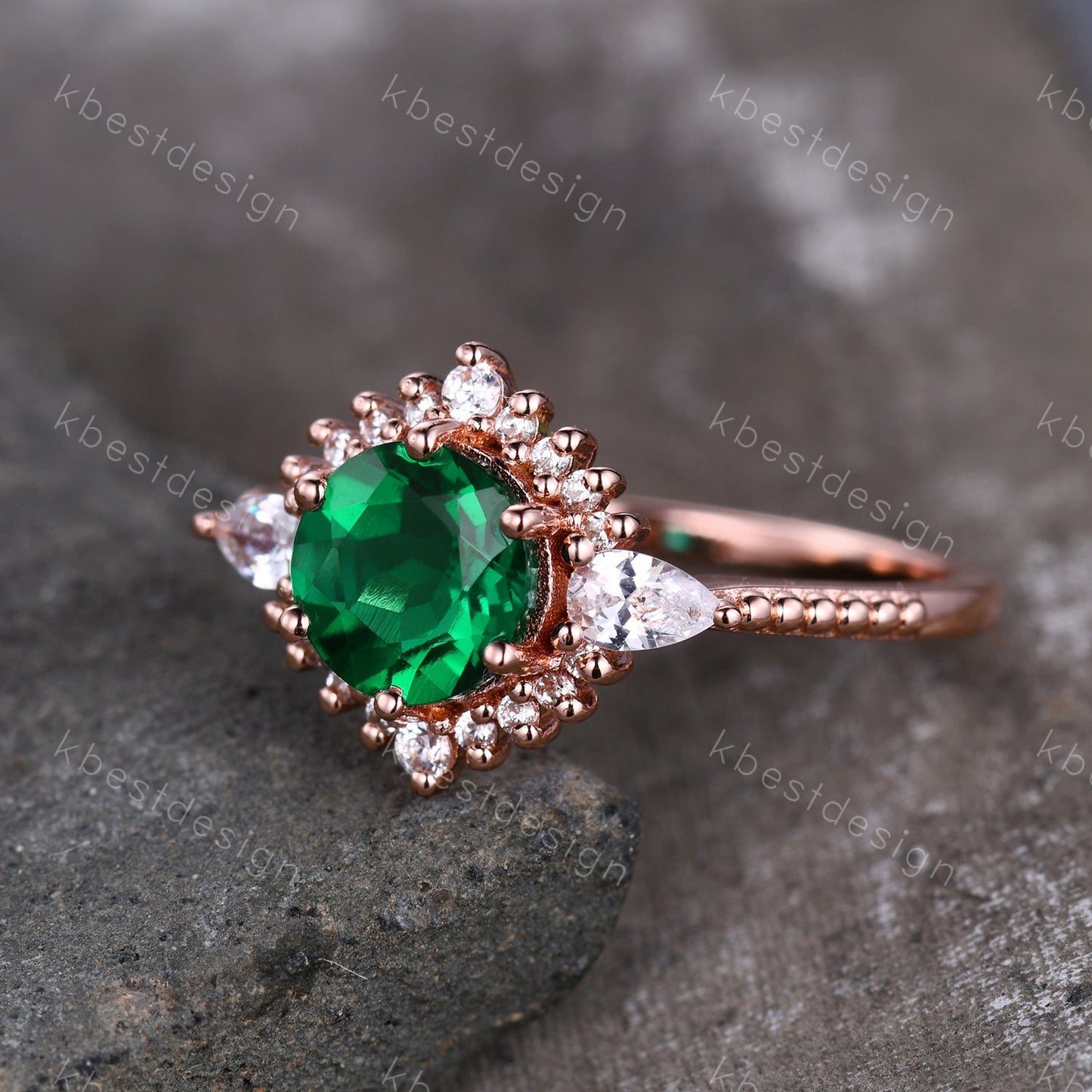 Emerald Ring, Vintage Emerald Engagement Ring, Rose Gold Emerald Ring, May Birthstone, Antique Promise Ring, Anniversary Gift For Her
