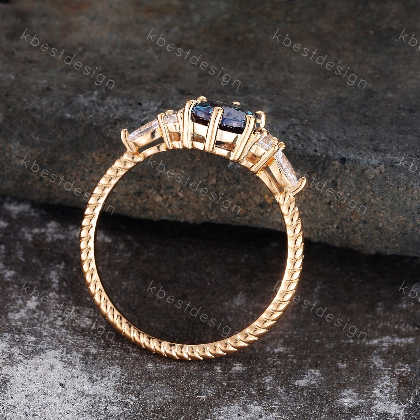 14K gold ring Alexandrite ring for women vintage Alexandrite engagement ring marquise cut Moonstone ring Unique twist wedding band