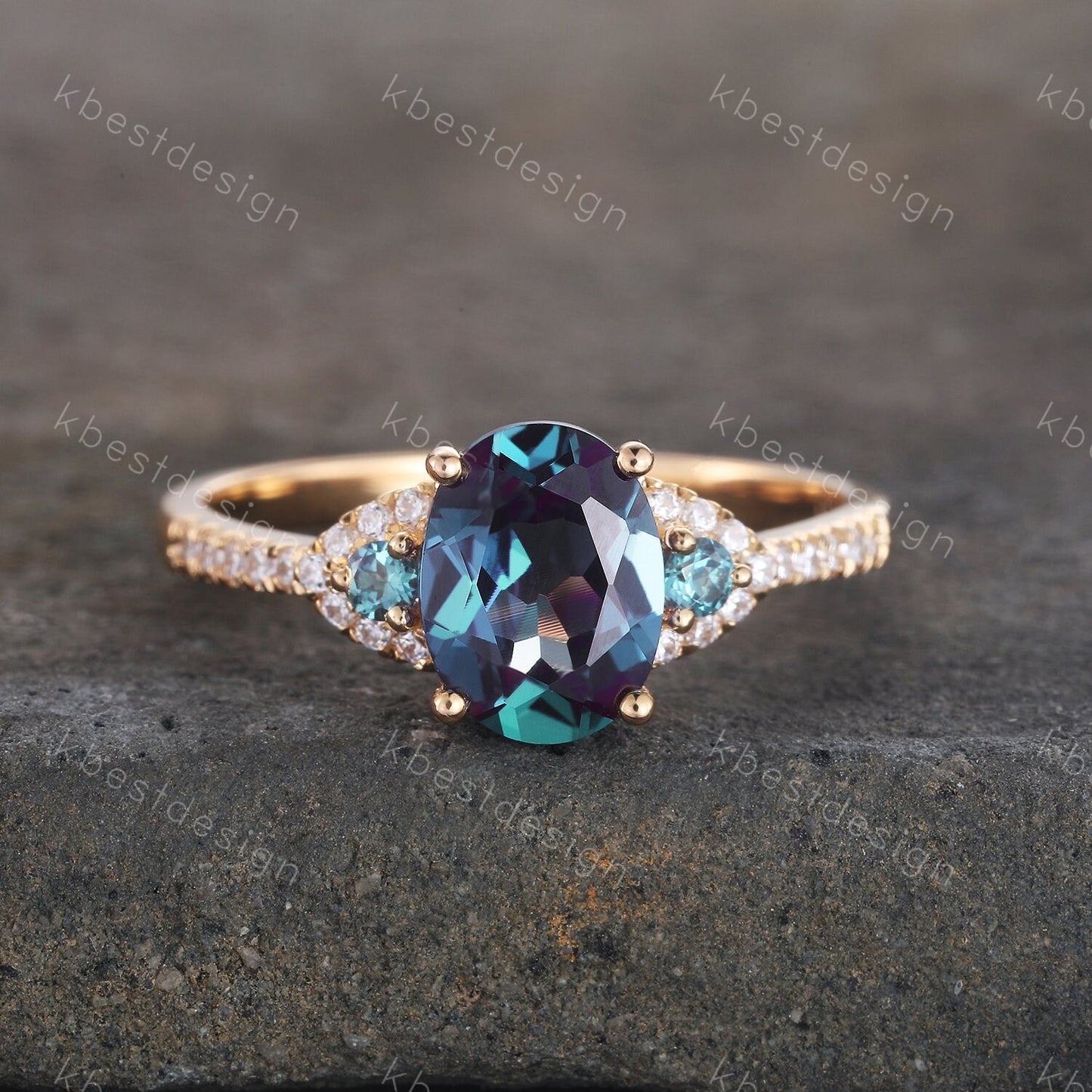 Oval Alexandrite Engagement Ring Solid Yellow Gold Alexandrite Ring Dainty Ring June Birthstone Ring Promise Ring Anniversary Ring