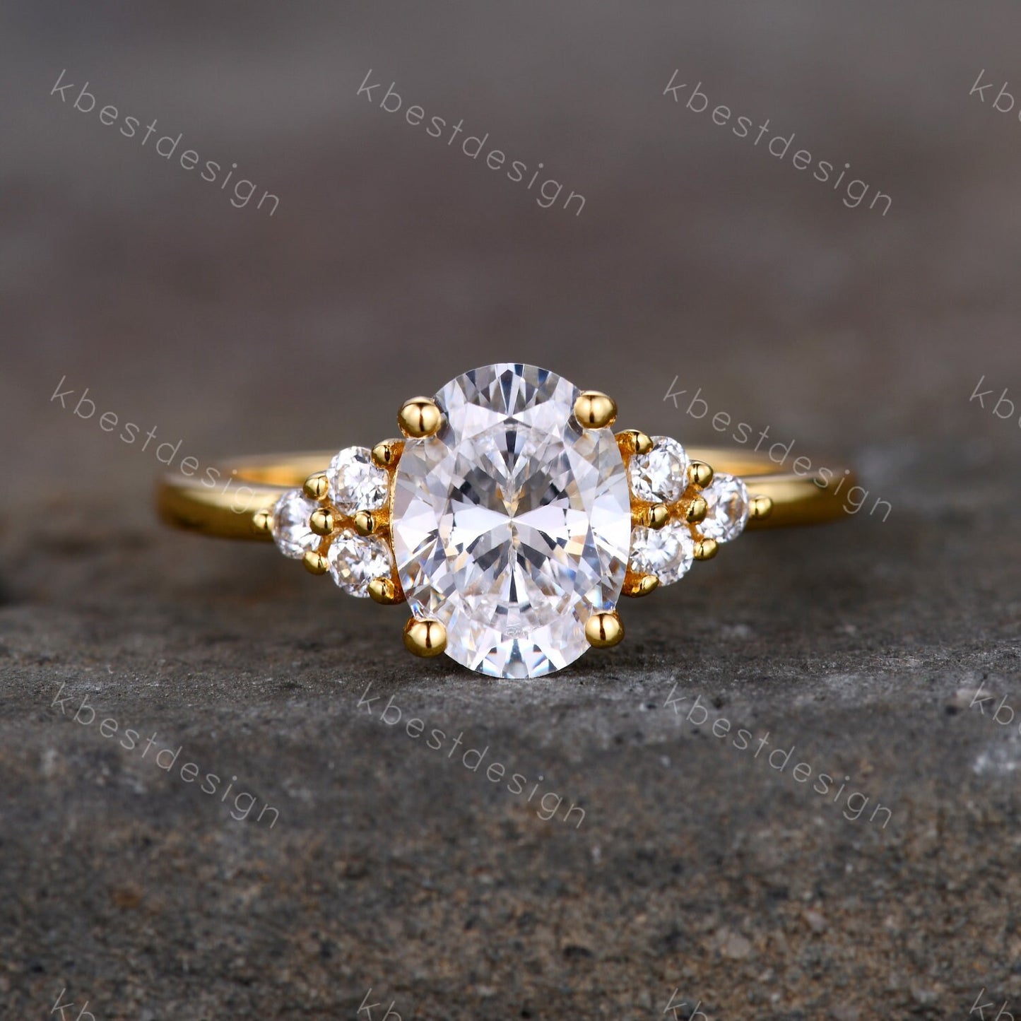 1.5 CT Oval Engagement Ring, Vintage Unique Rose Gold Engagement Ring, Cluster Wedding Ring, Diamond Simulant, Promise Ring, Gift for her