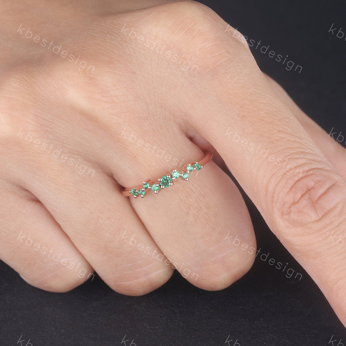 Emerald Ring, Cluster Ring, Dainty Emerald Wedding Ring, Rose Gold Ring, Minimalist Ring, Delicate Stackable Ring, Green Stone Ring