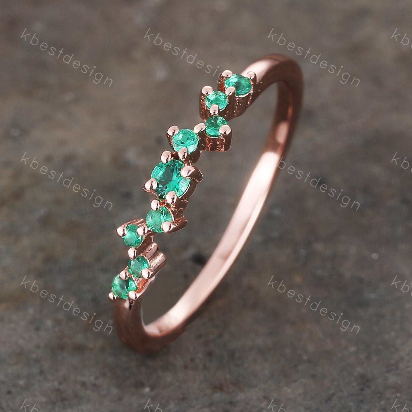 Emerald Ring, Cluster Ring, Dainty Emerald Wedding Ring, Rose Gold Ring, Minimalist Ring, Delicate Stackable Ring, Green Stone Ring
