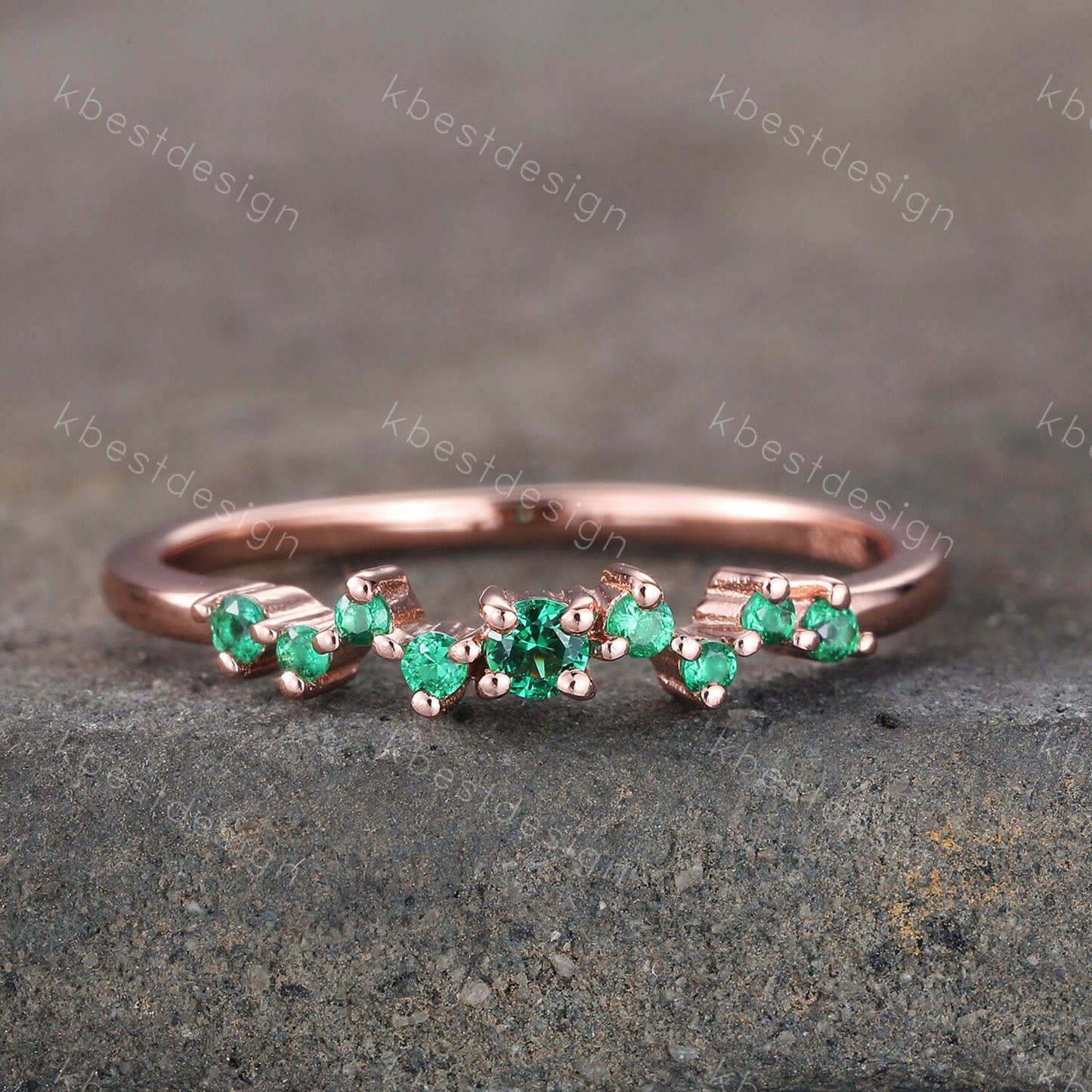 Emerald Ring, Cluster Ring, Dainty Emerald Wedding Ring, Rose Gold Ring, Minimalist Ring, Delicate Stackable Ring, Green Stone Ring