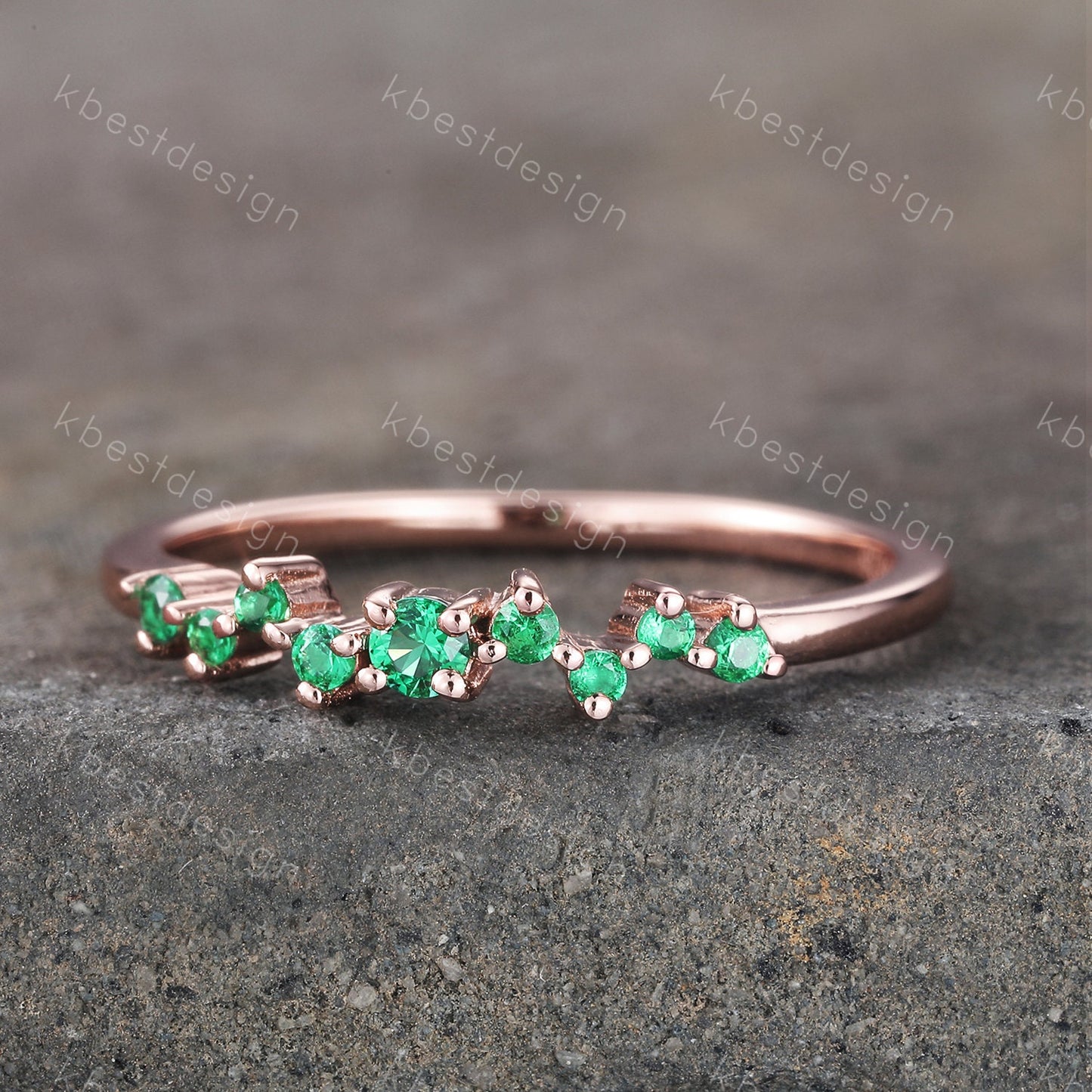 Emerald Ring, Cluster Ring, Dainty Emerald Wedding Ring, Rose Gold Ring, Minimalist Ring, Delicate Stackable Ring, Green Stone Ring