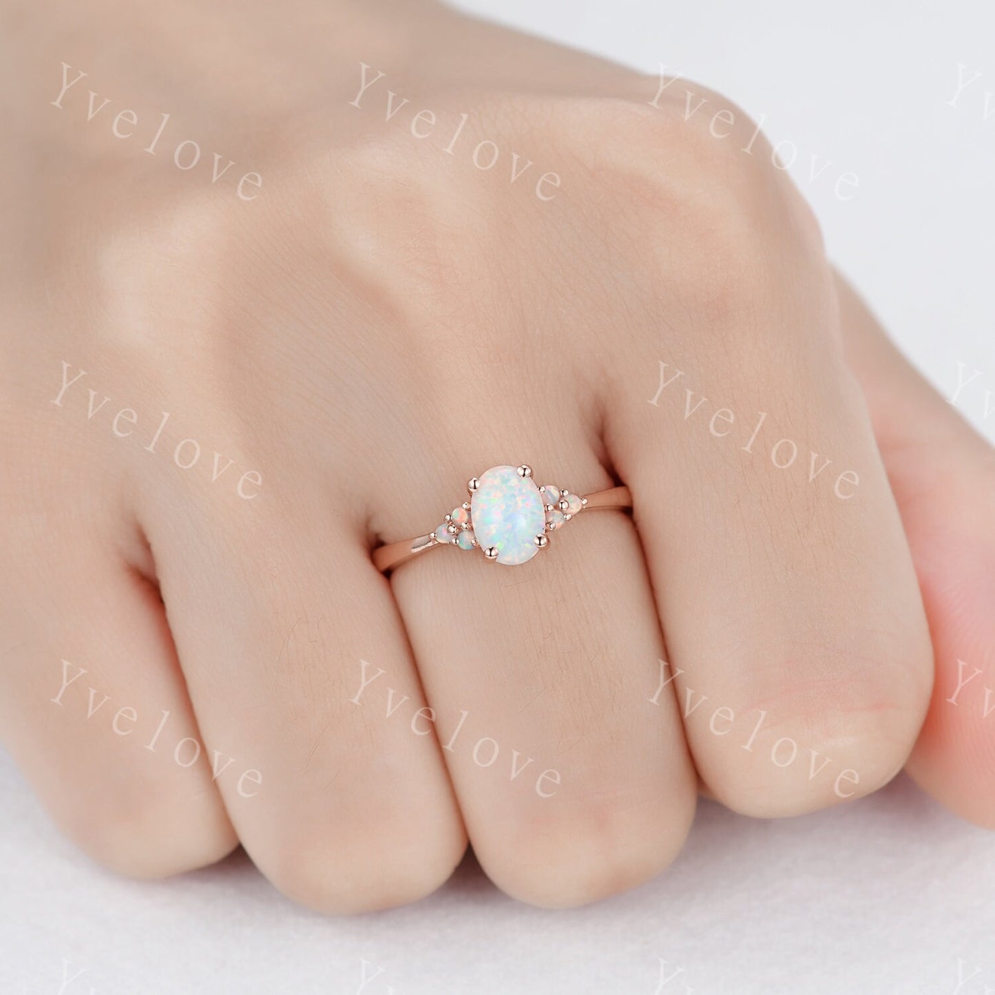Opal Rings for Women, Rose Gold Opal Engagement Ring, Opal Wedding Ring Set, Multi-Gemstone Ring, Promise Ring, Statement Ring