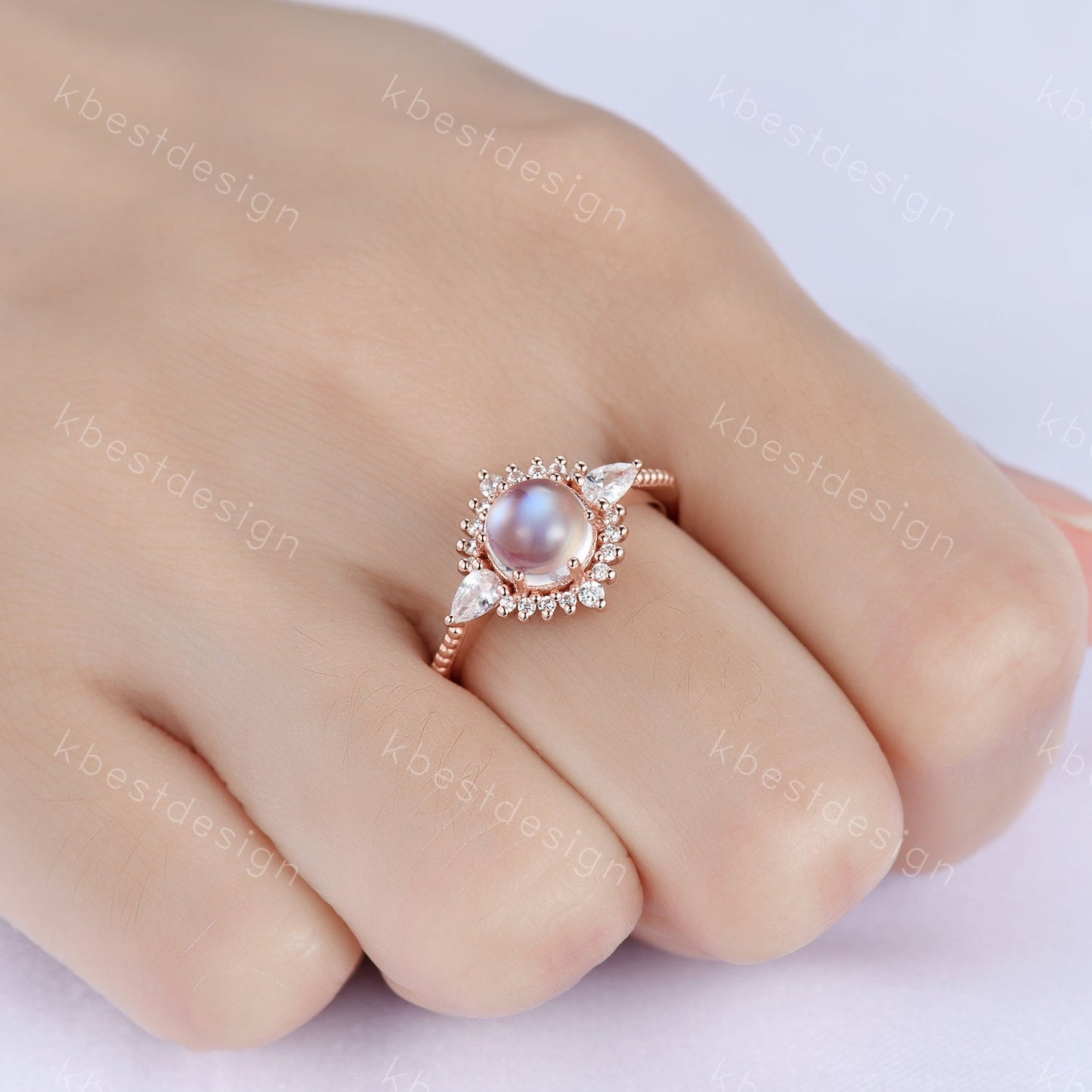 Vintage Moonstone Engagement Ring Art Deo Wedding Ring Rose Gold Rainbow Moonstone Ring Round Cut Ring Promise Anniversary Ring