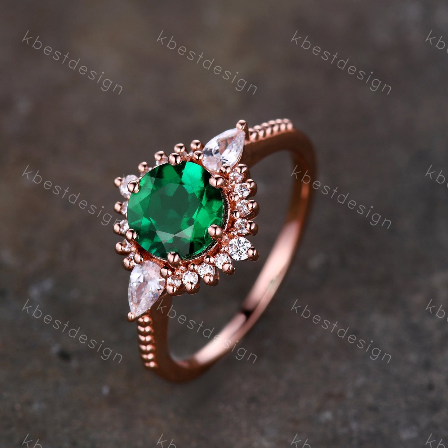 Emerald Ring, Vintage Emerald Engagement Ring, Rose Gold Emerald Ring, May Birthstone, Antique Promise Ring, Anniversary Gift For Her