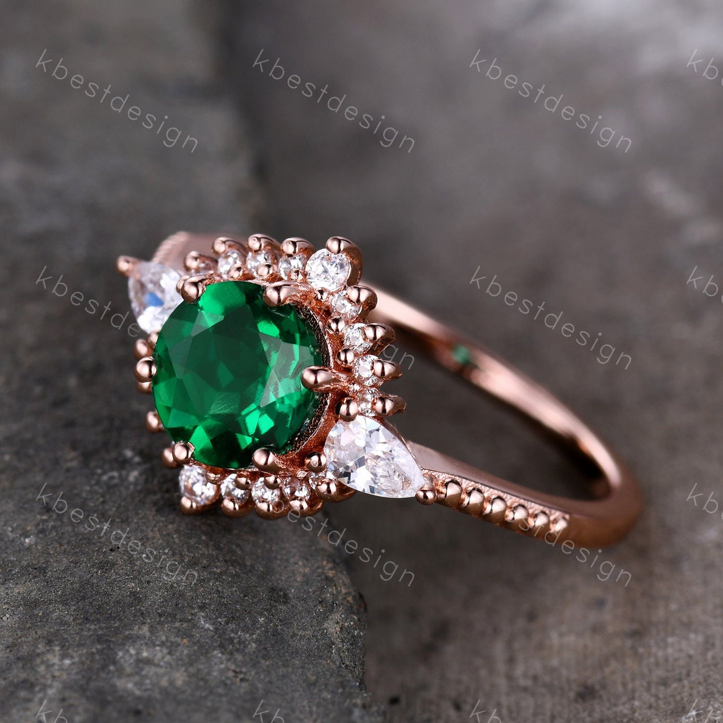 Emerald Ring, Vintage Emerald Engagement Ring, Rose Gold Emerald Ring, May Birthstone, Antique Promise Ring, Anniversary Gift For Her