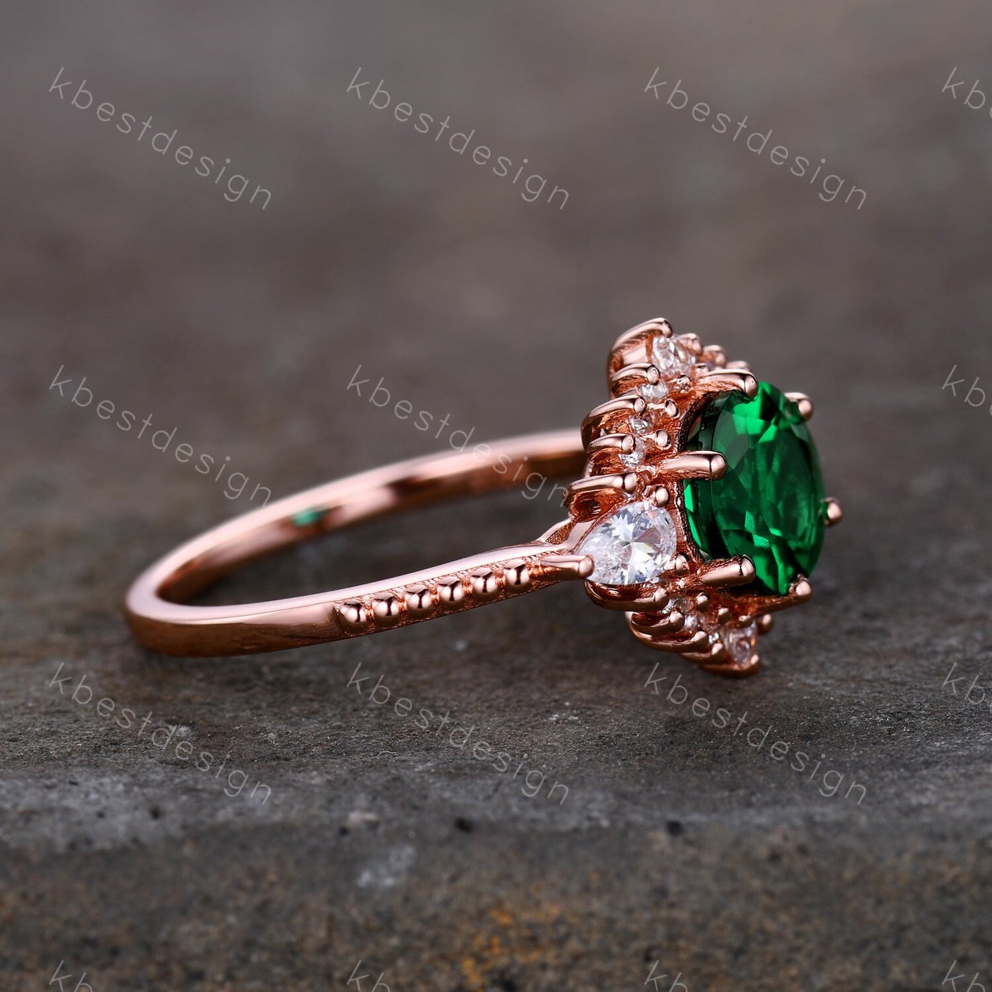 Emerald Ring, Vintage Emerald Engagement Ring, Rose Gold Emerald Ring, May Birthstone, Antique Promise Ring, Anniversary Gift For Her