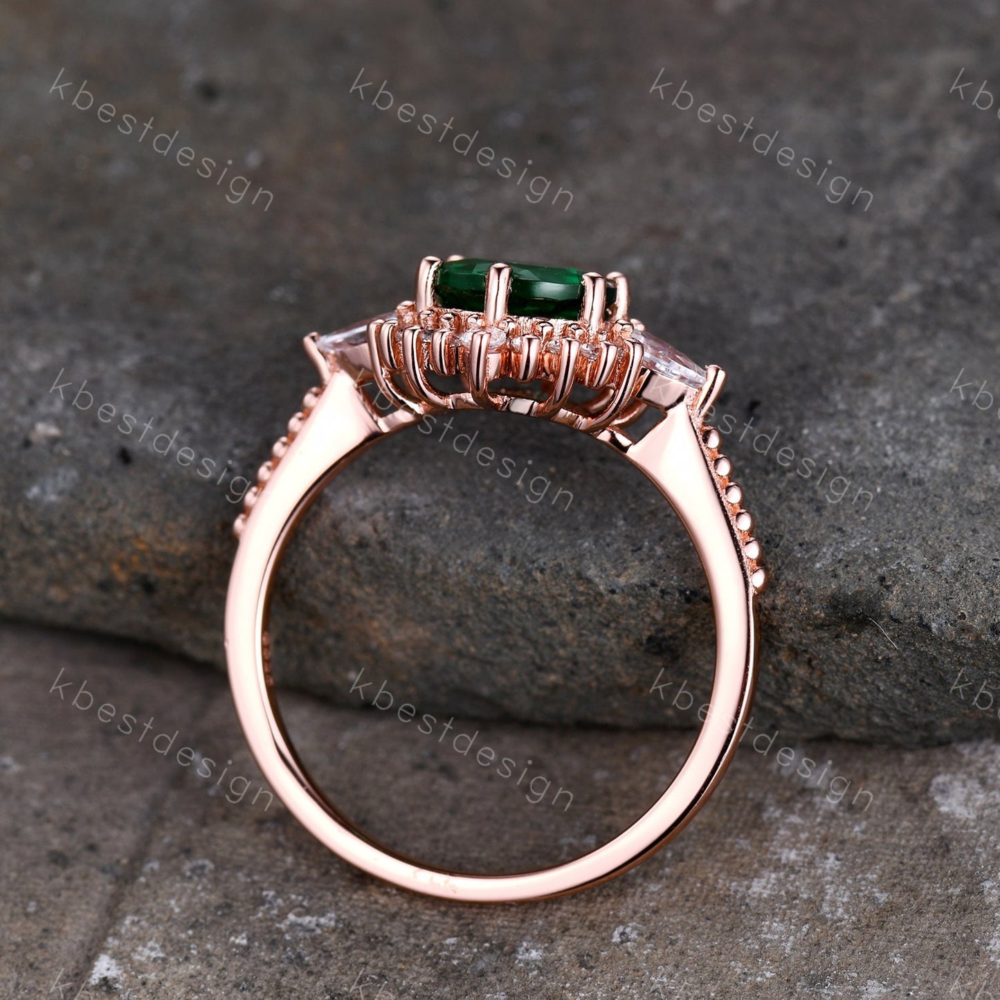 Emerald Ring, Vintage Emerald Engagement Ring, Rose Gold Emerald Ring, May Birthstone, Antique Promise Ring, Anniversary Gift For Her