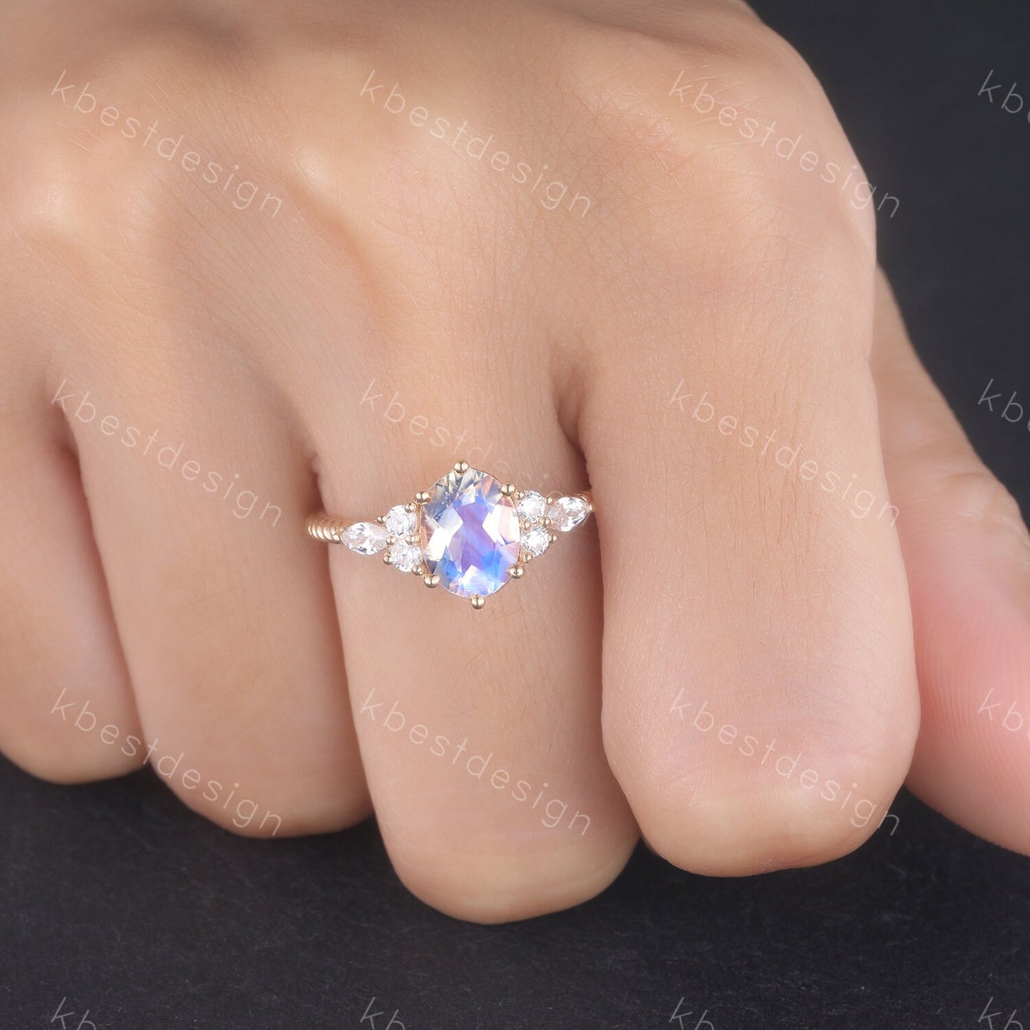 Vintage Moonstone Engagement Ring Art Deco Wedding Ring Unique Eternity Twist Band Yellow Gold Moonstone Ring Bridal Anniversary Ring