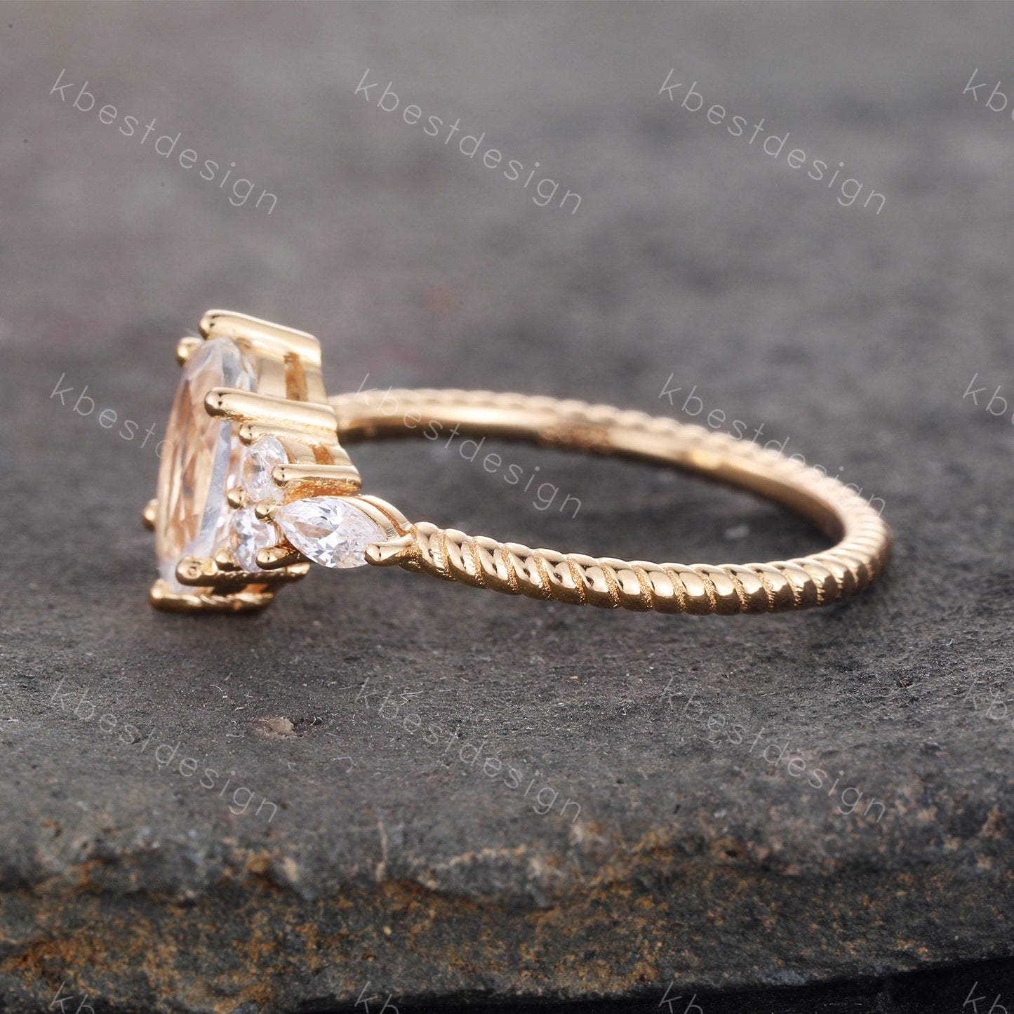 Vintage Moonstone Engagement Ring Art Deco Wedding Ring Unique Eternity Twist Band Yellow Gold Moonstone Ring Bridal Anniversary Ring