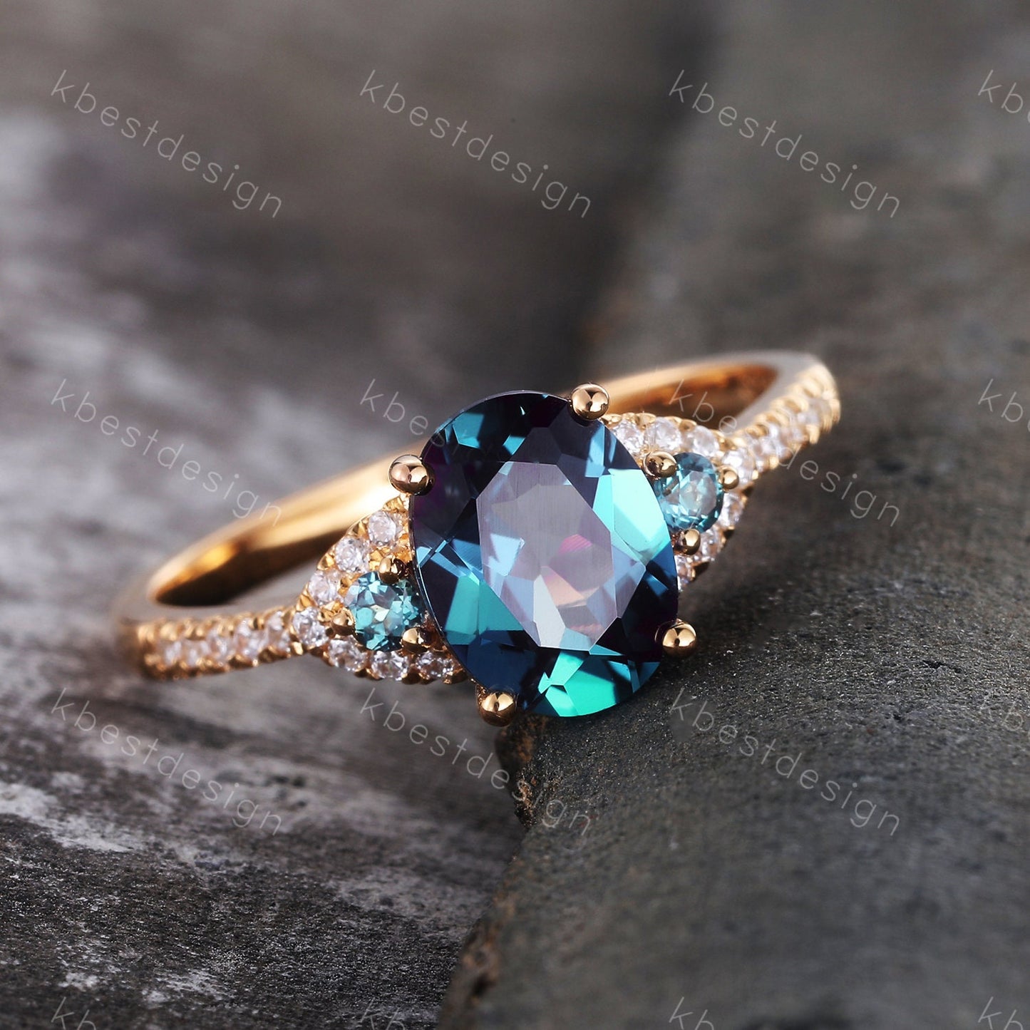 Oval Alexandrite Engagement Ring Solid Yellow Gold Alexandrite Ring Dainty Ring June Birthstone Ring Promise Ring Anniversary Ring
