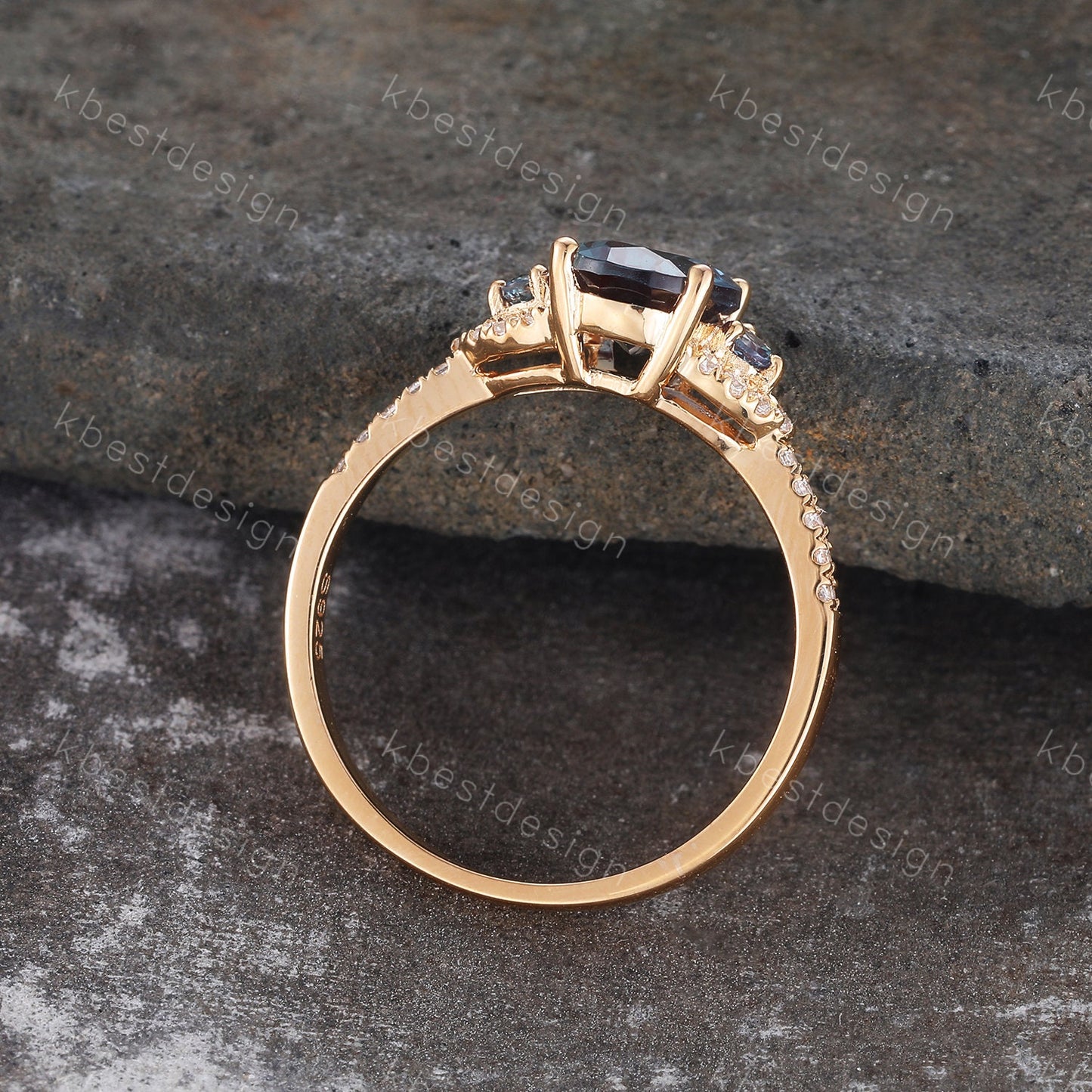 Oval Alexandrite Engagement Ring Solid Yellow Gold Alexandrite Ring Dainty Ring June Birthstone Ring Promise Ring Anniversary Ring