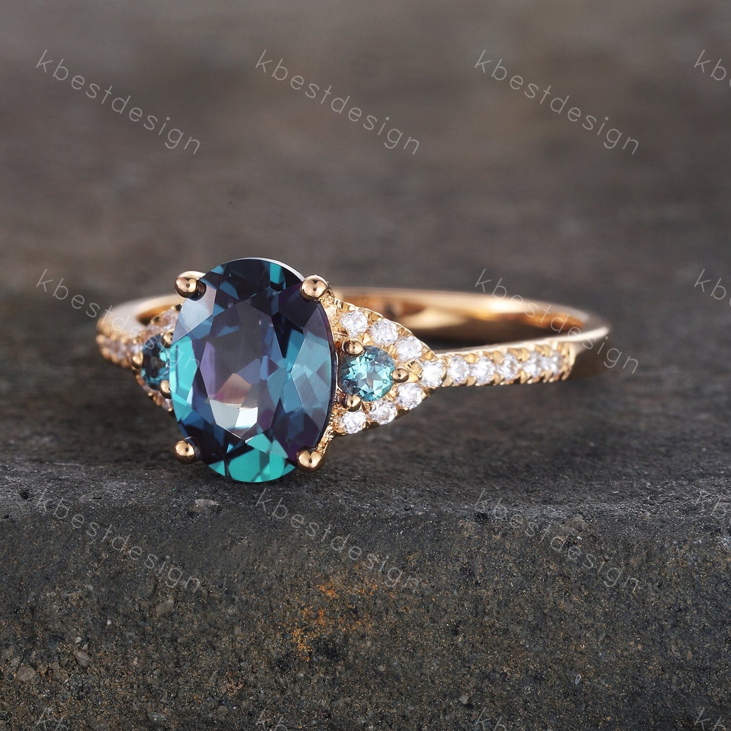 Oval Alexandrite Engagement Ring Solid Yellow Gold Alexandrite Ring Dainty Ring June Birthstone Ring Promise Ring Anniversary Ring