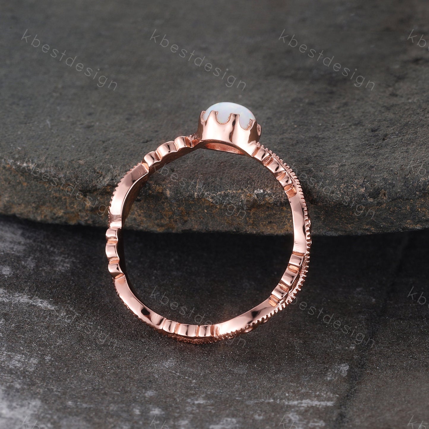 Opal Ring, Vintage Opal Engagement Ring, Round cut White Opal Ring, Rose Gold Opal Ring, Dainty Ring, October Birthstone, Promise Gift