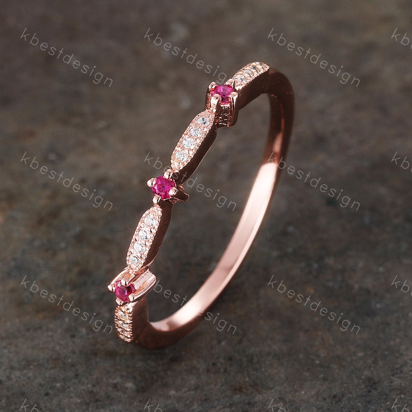 Delicate Ruby Wedding Band Ruby & CZ Diamond Wedding Band Half Eternity Matching Band Stackable Eternity Bridal Wedding Anniversary Ring
