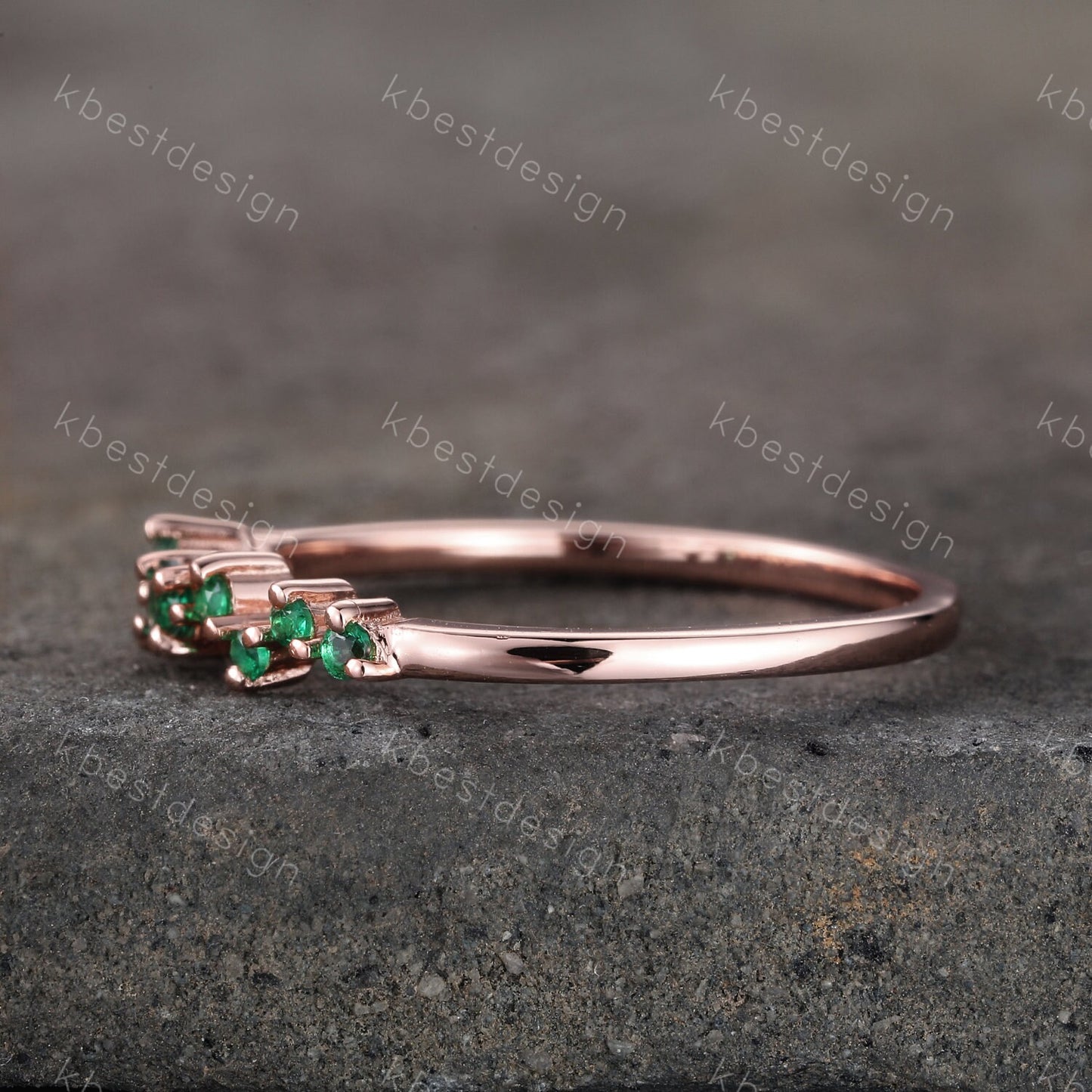 Emerald Ring, Cluster Ring, Dainty Emerald Wedding Ring, Rose Gold Ring, Minimalist Ring, Delicate Stackable Ring, Green Stone Ring