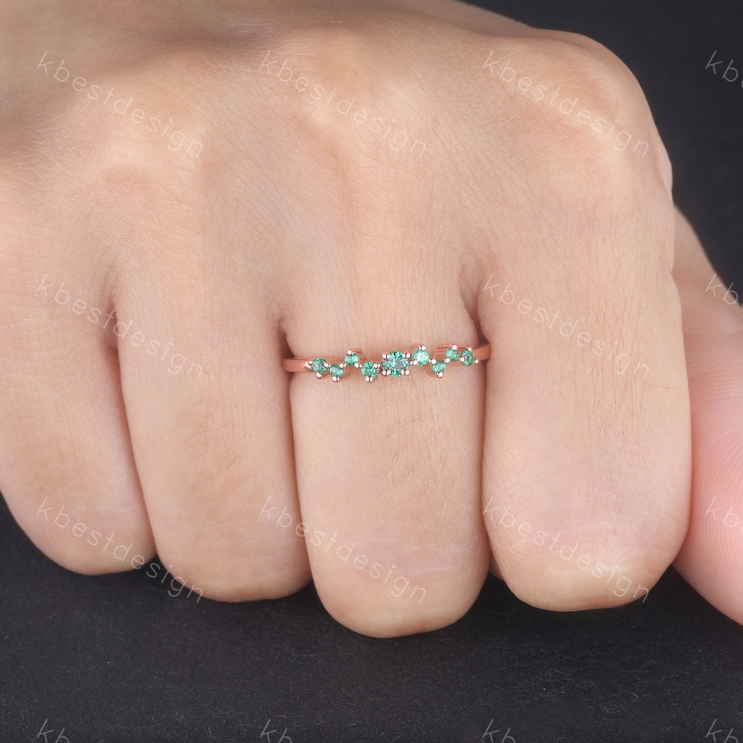 Emerald Ring, Cluster Ring, Dainty Emerald Wedding Ring, Rose Gold Ring, Minimalist Ring, Delicate Stackable Ring, Green Stone Ring