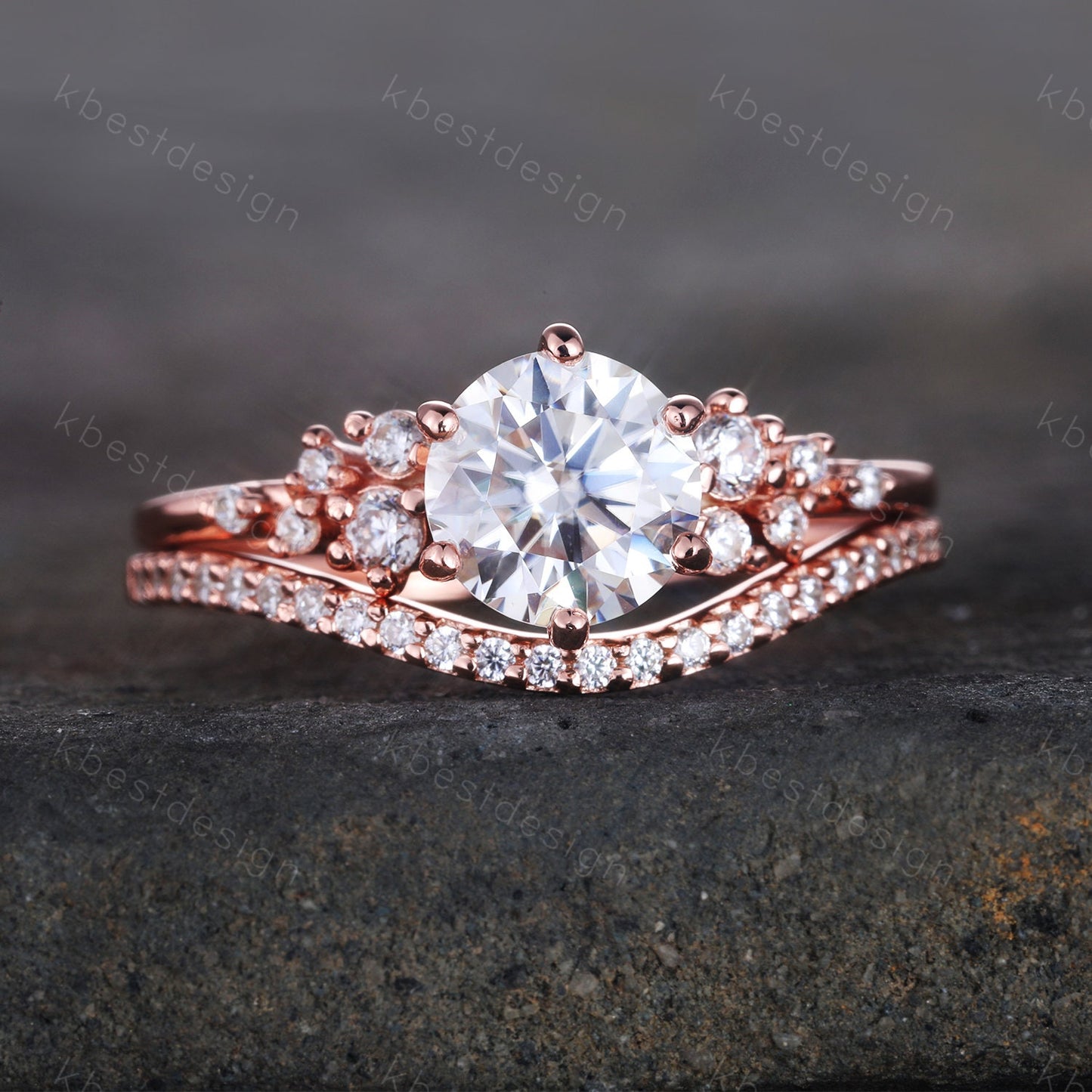 Round Engagement Ring, Rose Gold Wedding Rings, High Quality Cubic Zirconia Wedding Ring Set, Art Deco Wedding Ring, Bridal Promise Ring