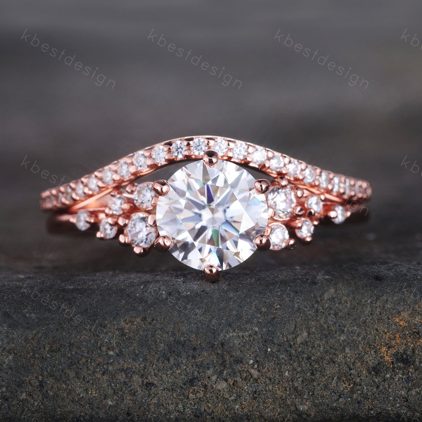 Round Engagement Ring, Rose Gold Wedding Rings, High Quality Cubic Zirconia Wedding Ring Set, Art Deco Wedding Ring, Bridal Promise Ring