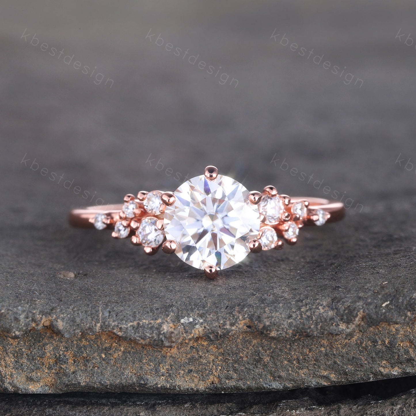 1 CT Brilliant Round Cut Engagement Ring, Unique Cluster Wedding Ring, Rose Gold CZ Engagement Ring, Promise Ring, Dainty Ring, Gift for Her