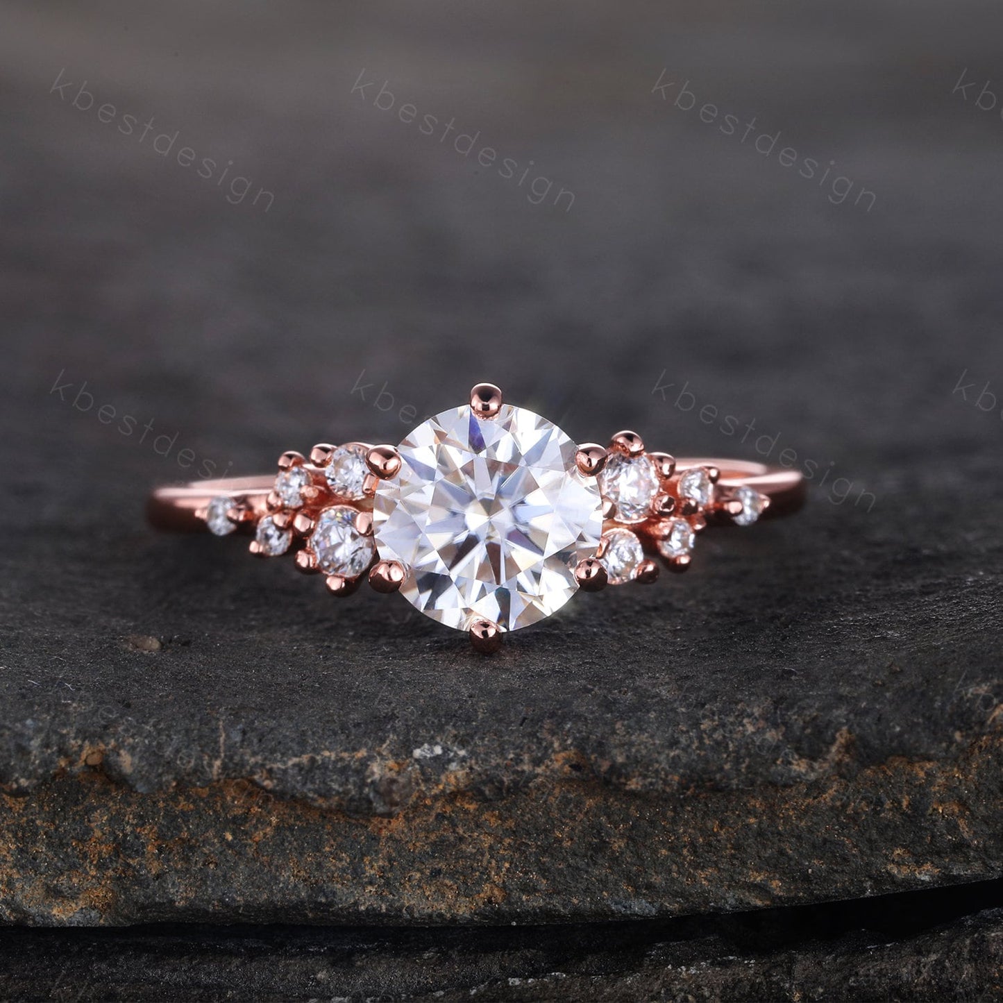 1 CT Brilliant Round Cut Engagement Ring, Unique Cluster Wedding Ring, Rose Gold CZ Engagement Ring, Promise Ring, Dainty Ring, Gift for Her